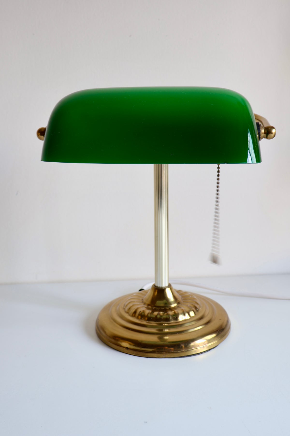 Vintage Green Glass Banker's Desk Lamp with Brass Base