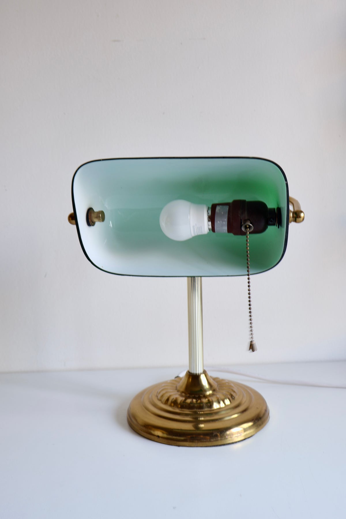 Vintage Green Glass Banker's Desk Lamp with Brass Base