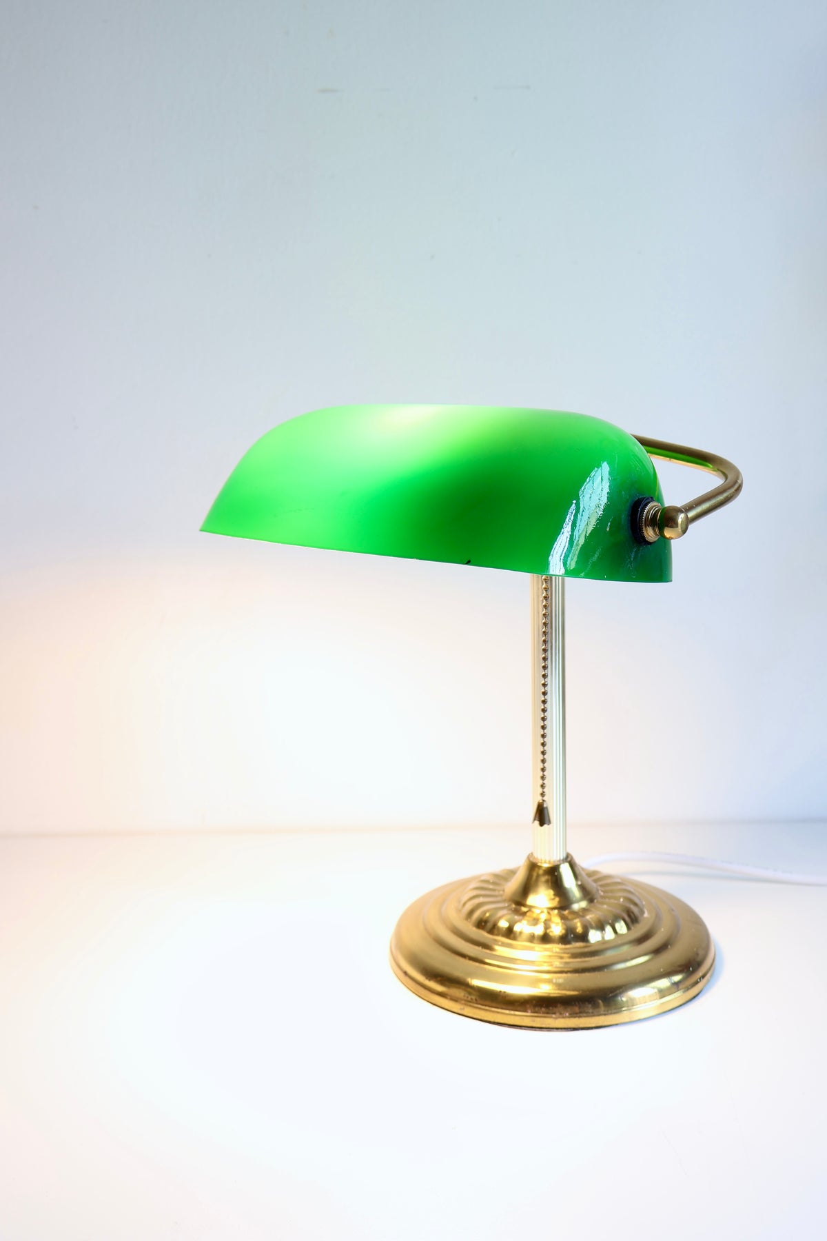 Vintage Green Glass Banker's Desk Lamp with Brass Base