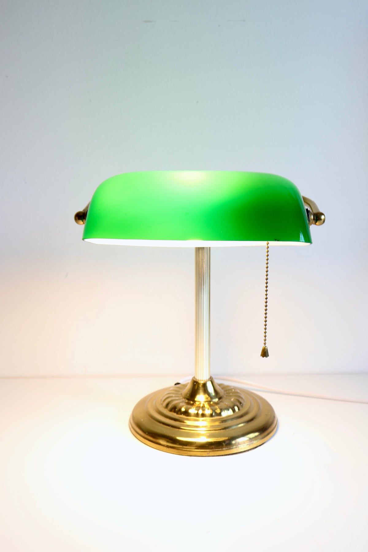 Vintage Green Glass Banker's Desk Lamp with Brass Base