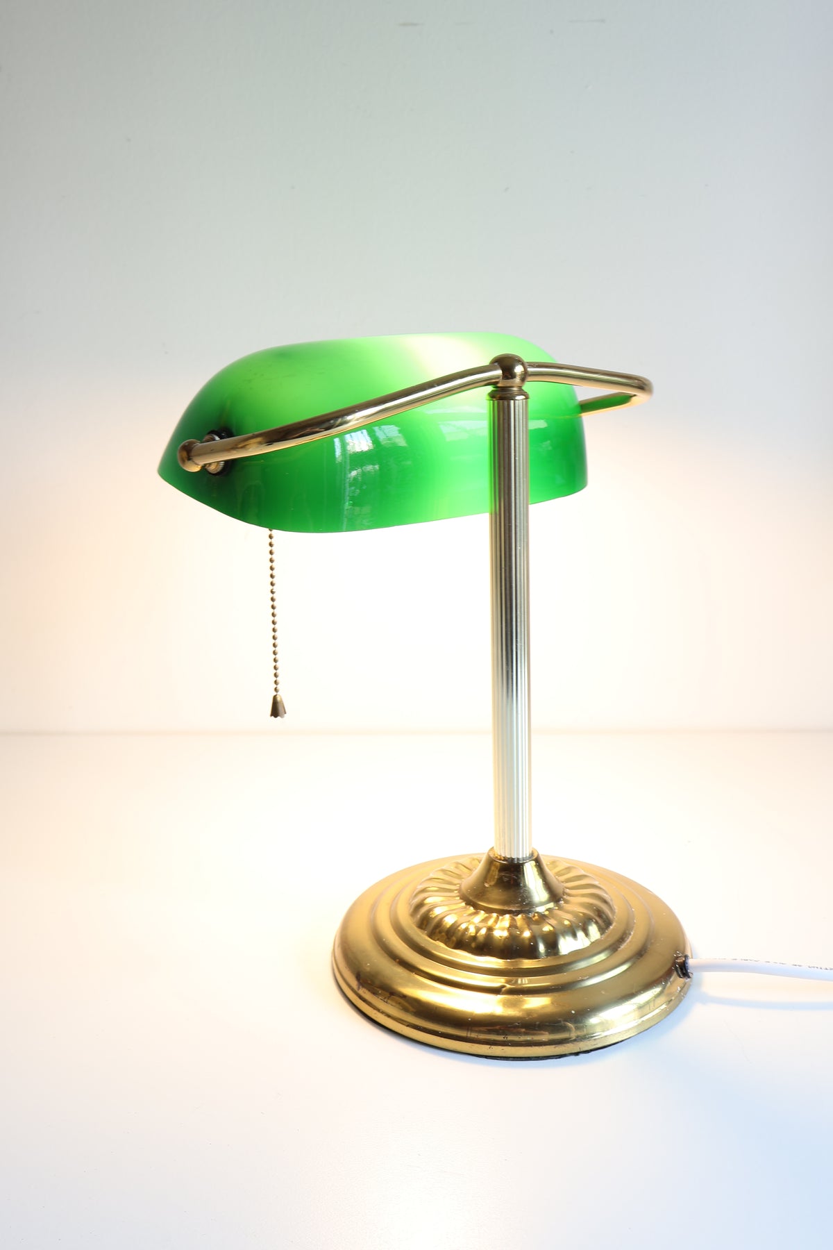 Vintage Green Glass Banker's Desk Lamp with Brass Base