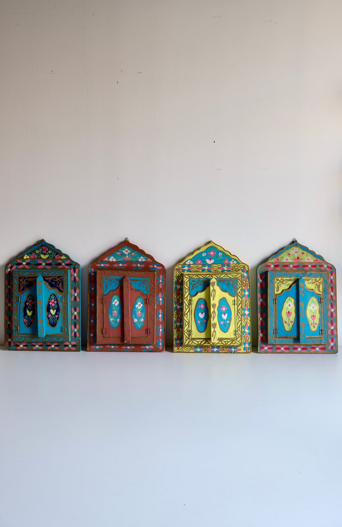 Vintage Hand-Painted Wooden Shutter Mirrors – Set of 4