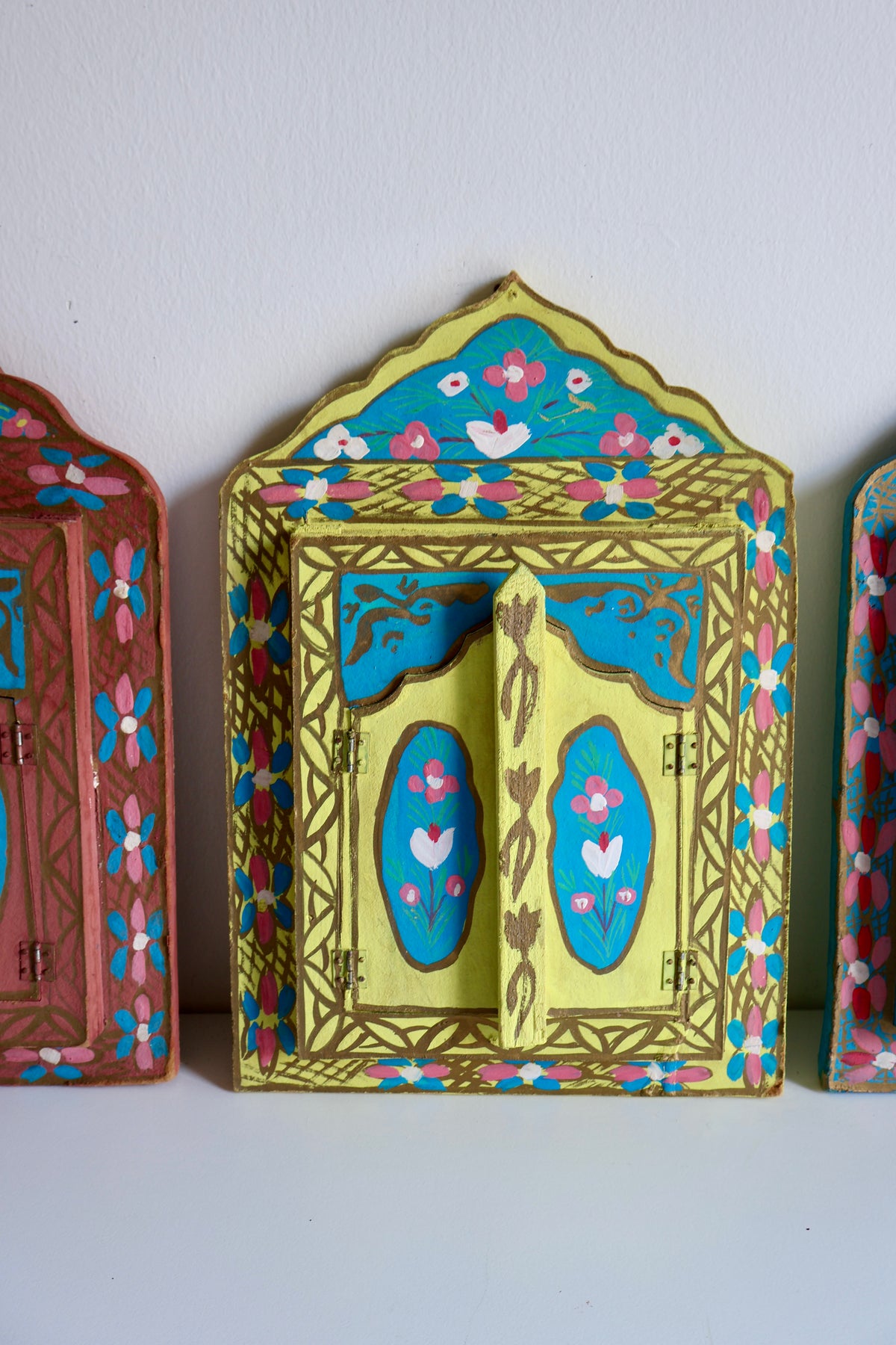 Vintage Hand-Painted Wooden Shutter Mirrors – Set of 4