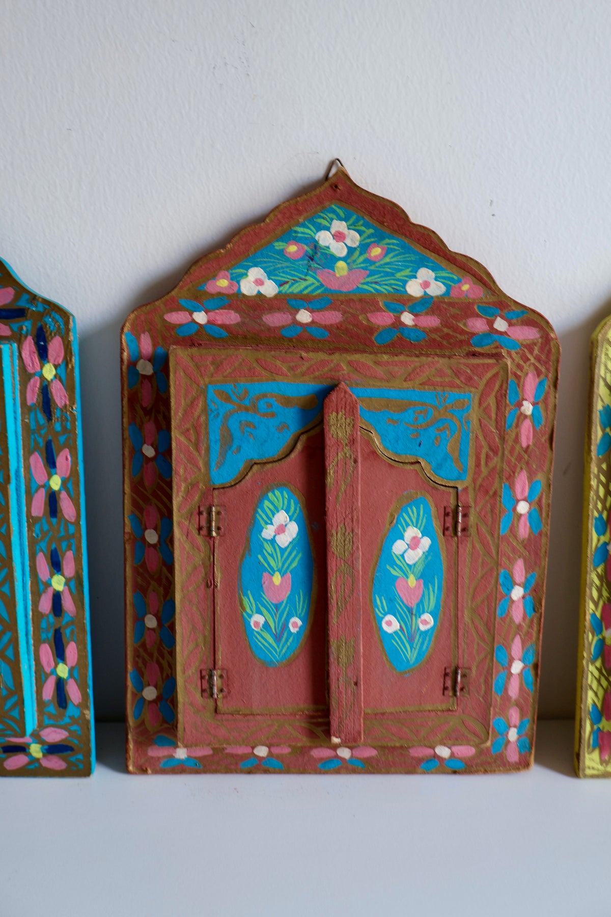 Vintage Hand-Painted Wooden Shutter Mirrors – Set of 4