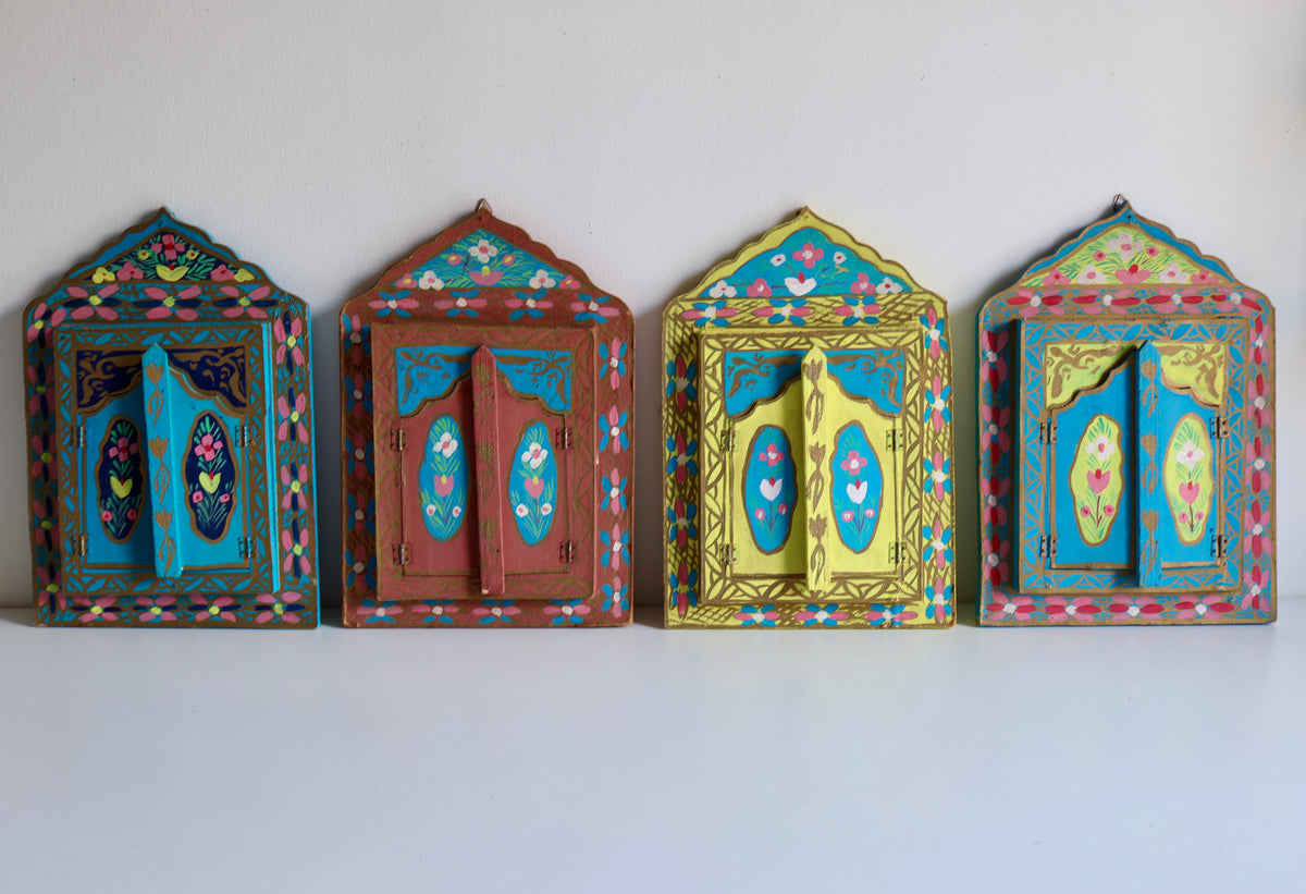 Vintage Hand-Painted Wooden Shutter Mirrors – Set of 4