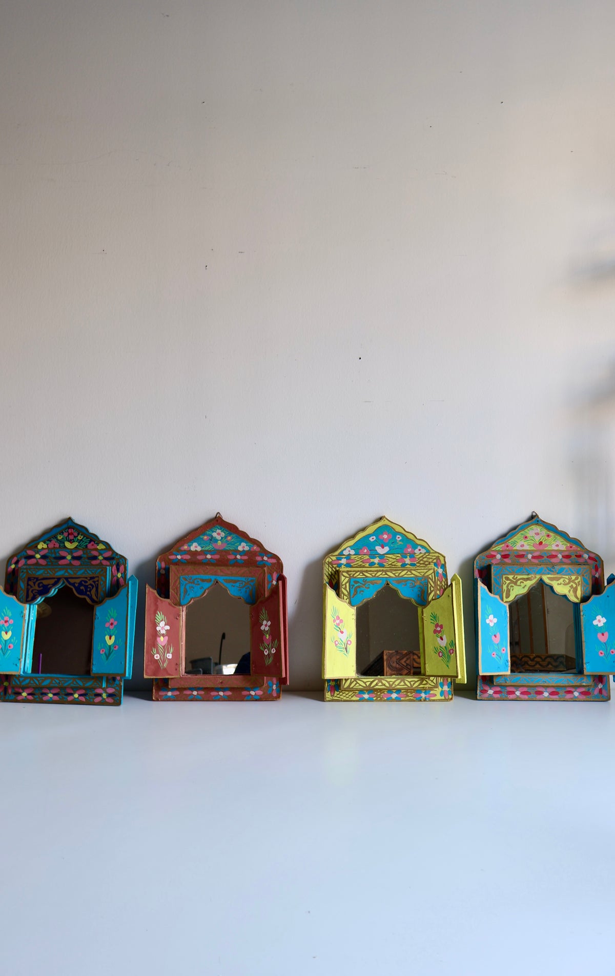 Vintage Hand-Painted Wooden Shutter Mirrors – Set of 4