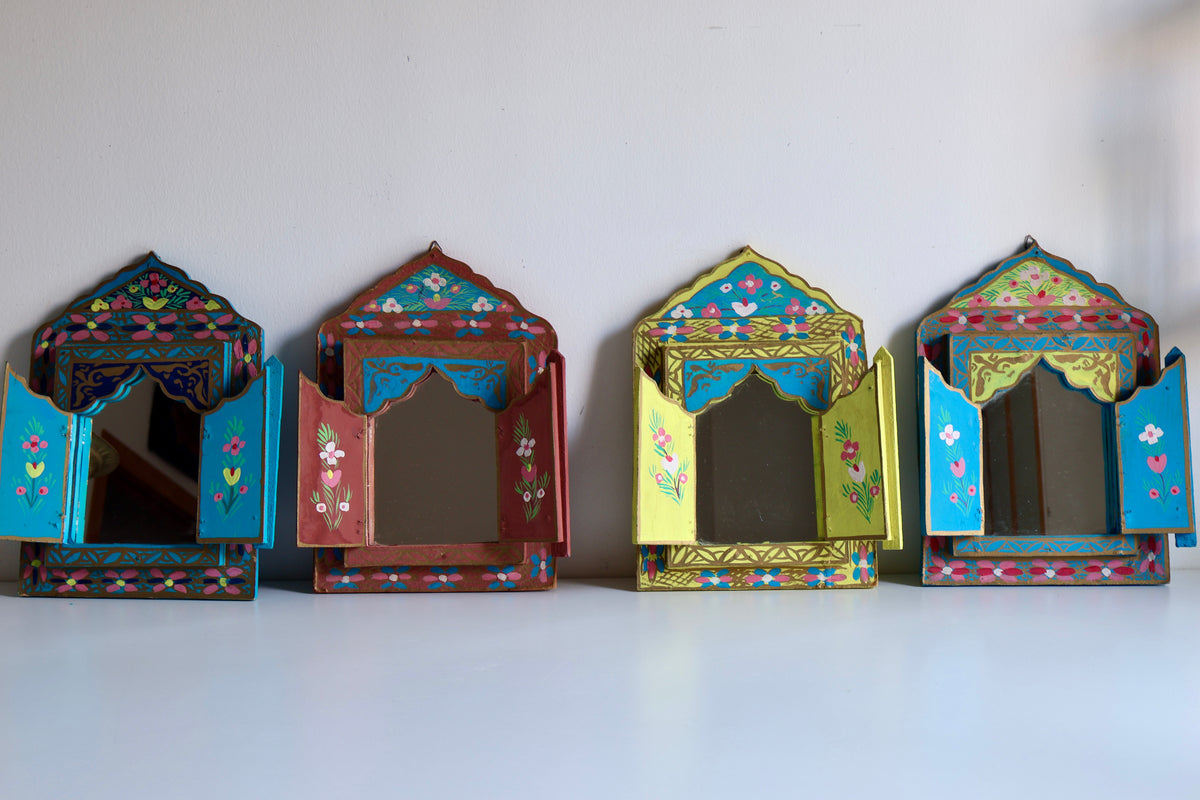 Vintage Hand-Painted Wooden Shutter Mirrors – Set of 4