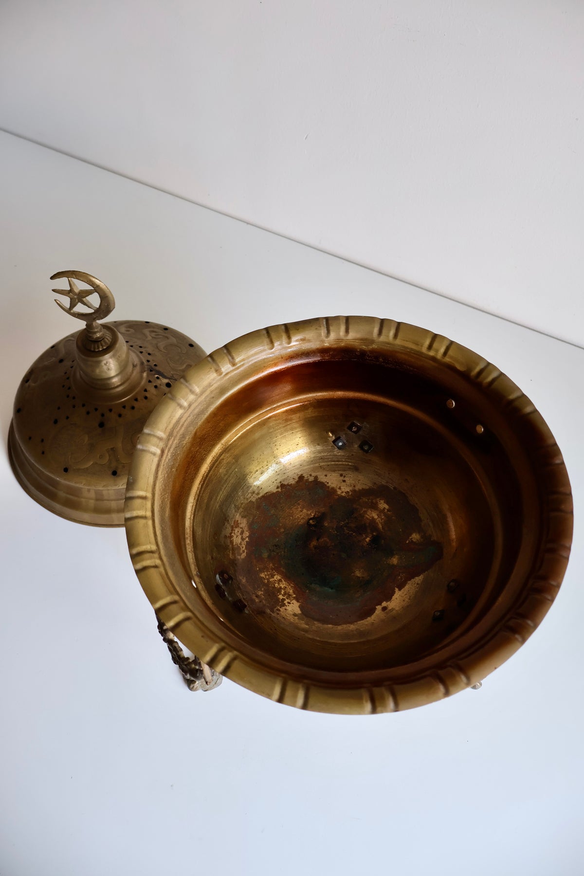 Vintage Brass Mubkhar with Crescent and Star Finial