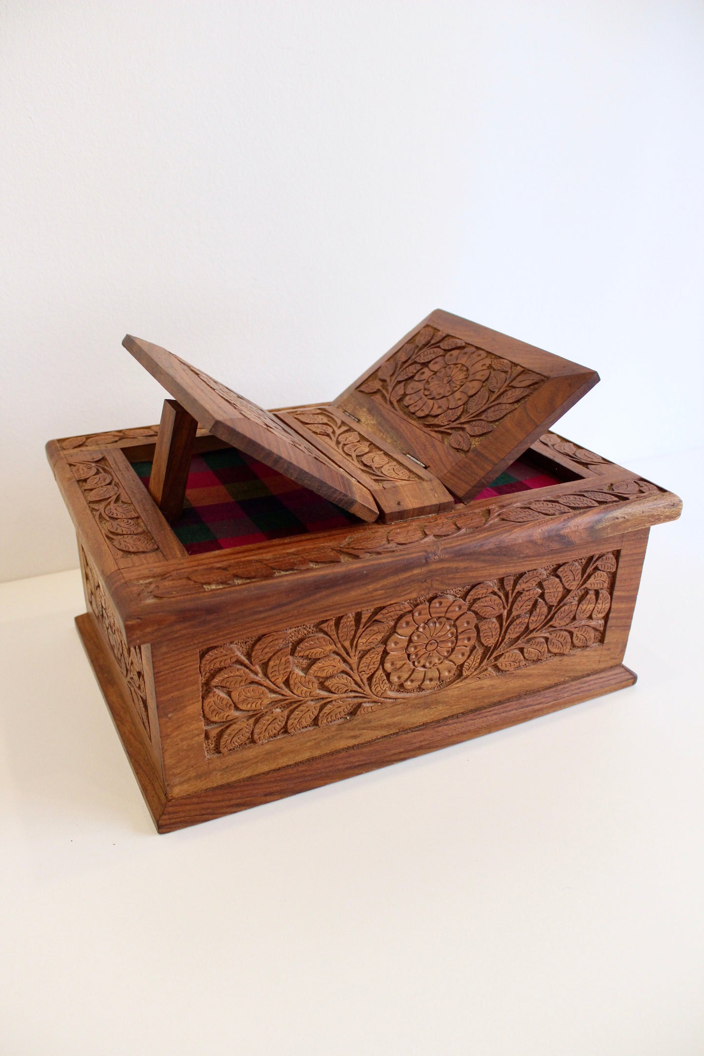 Vintage Handcarved Rosewood Indian Madrasa Reading Box