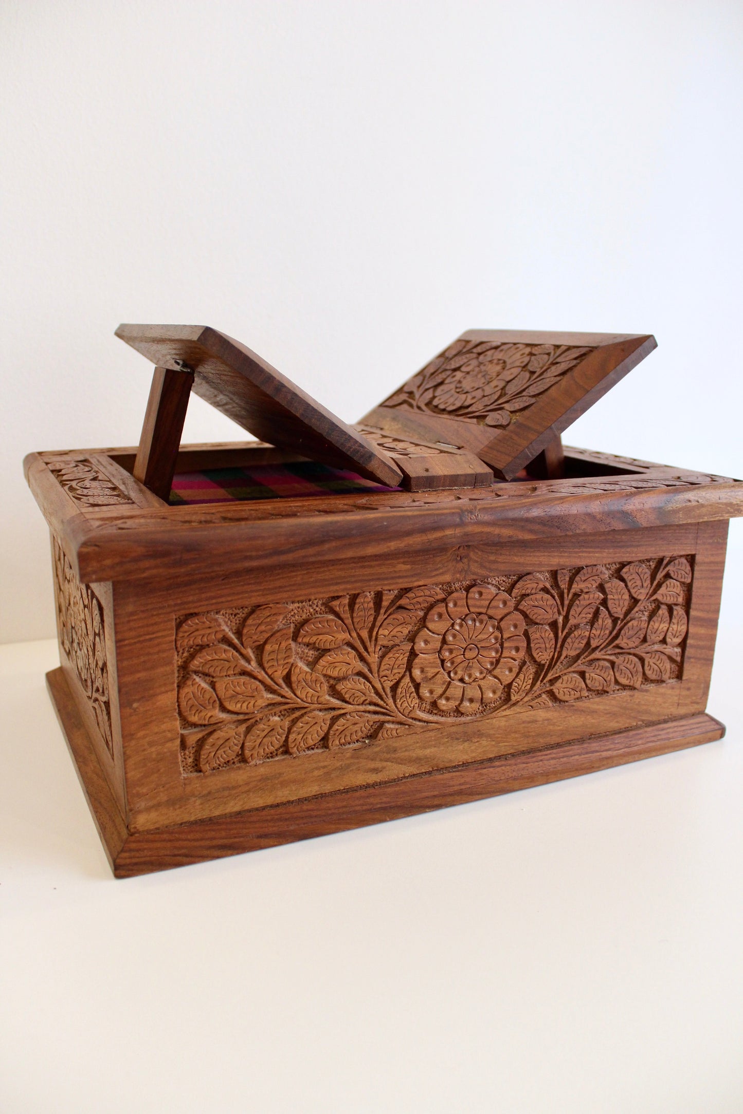 Vintage Handcarved Rosewood Indian Madrasa Reading Box