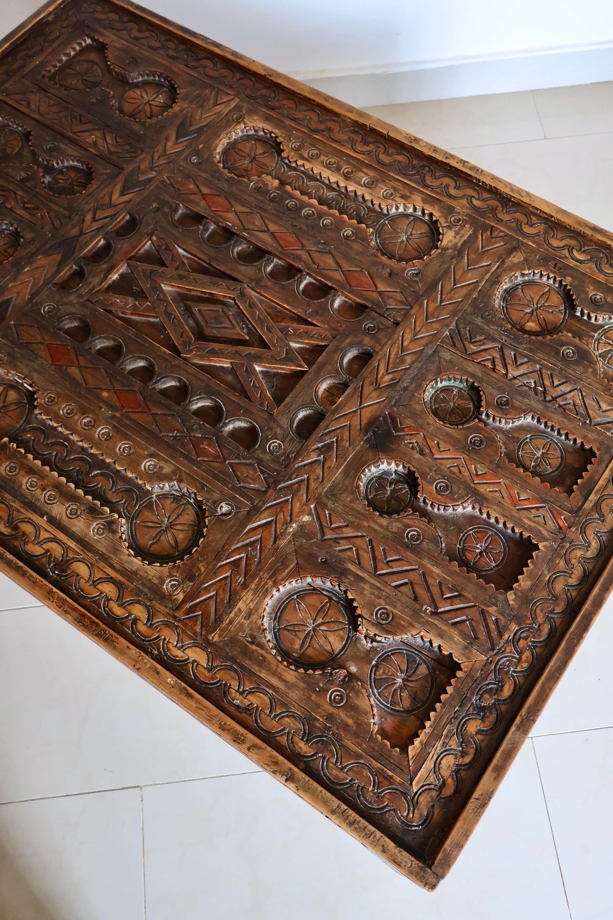 Vintage Moroccan Hand-Carved Wooden Coffee Table