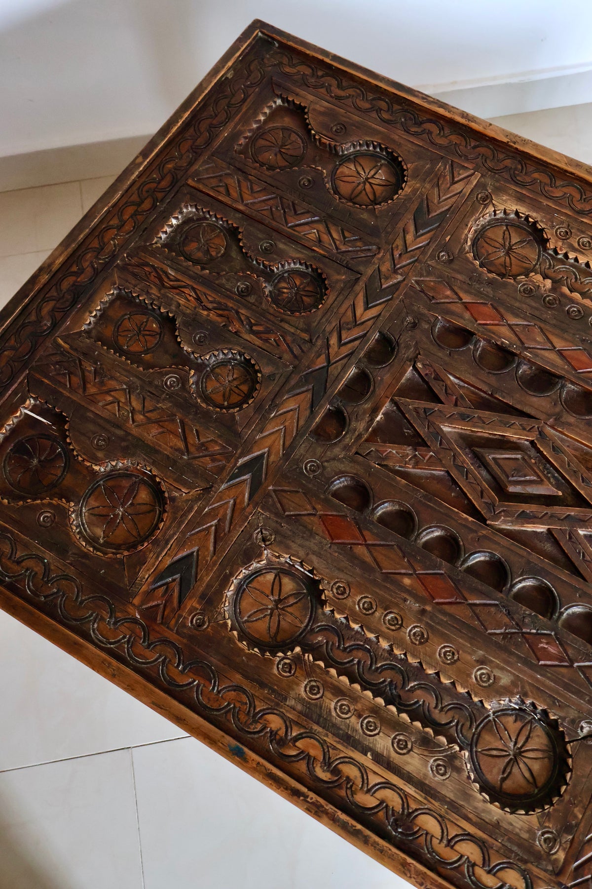 Vintage Moroccan Hand-Carved Wooden Coffee Table