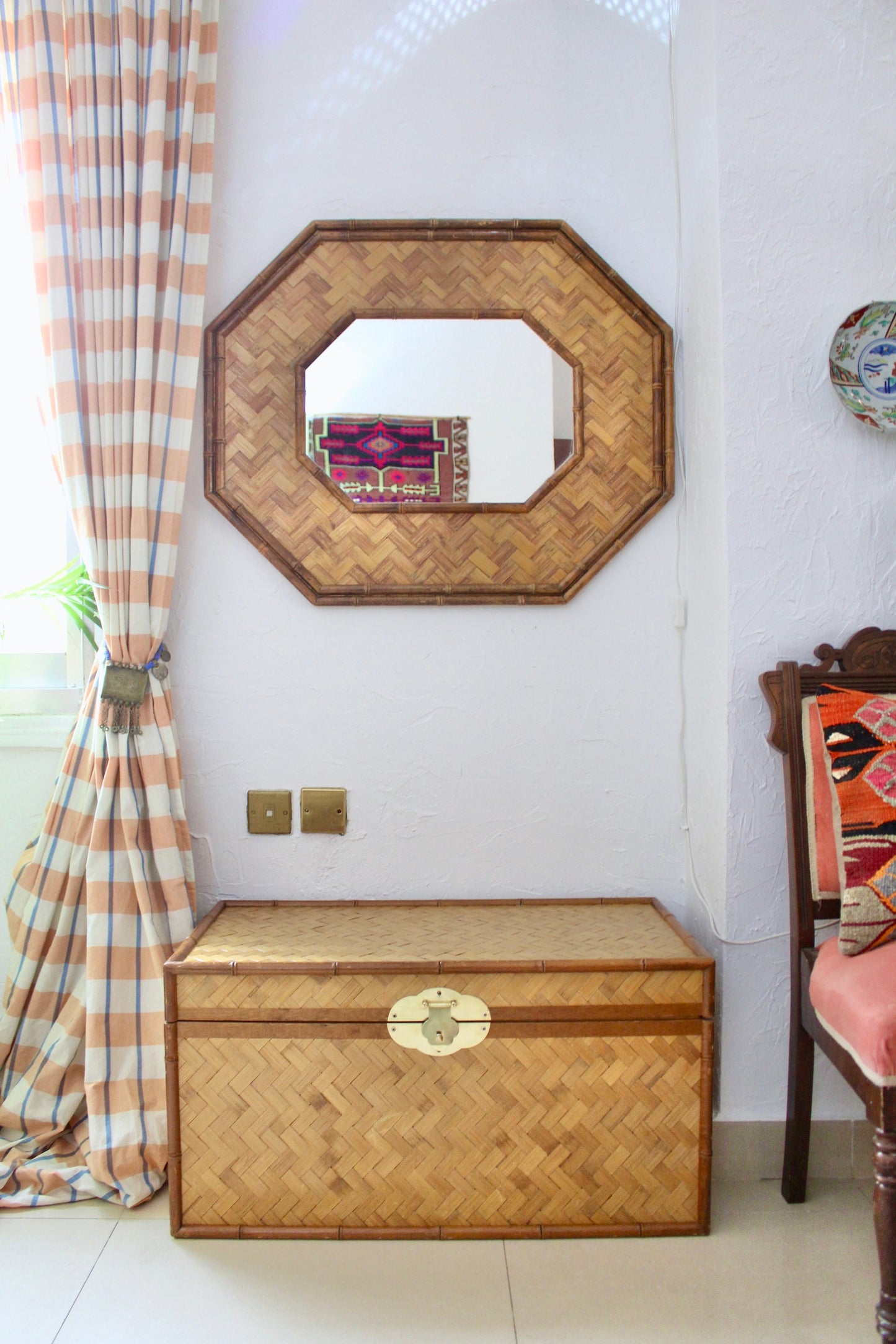 Vintage Bamboo Blanket Box and Mirror