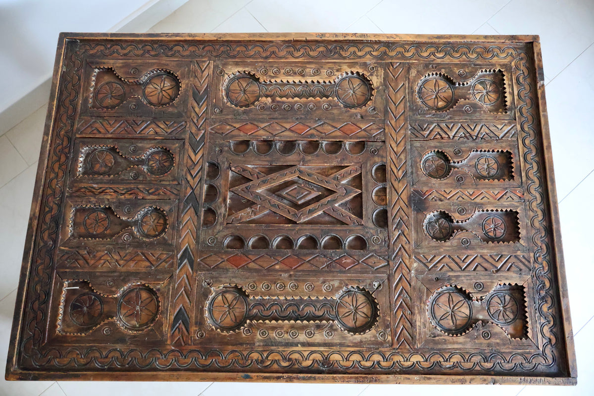 Vintage Moroccan Hand-Carved Wooden Coffee Table