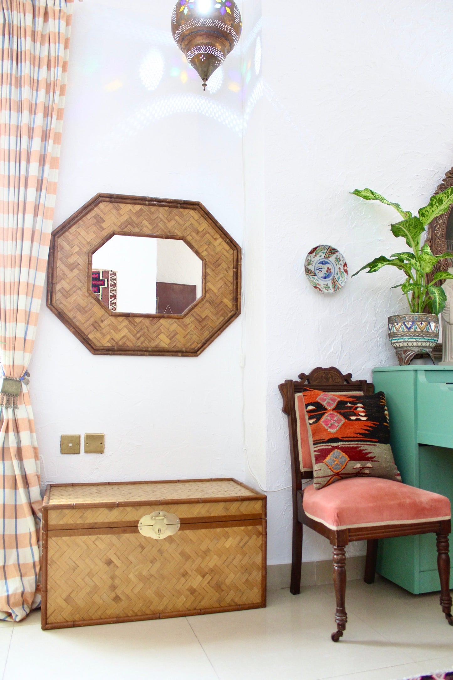 Vintage Bamboo Blanket Box and Mirror