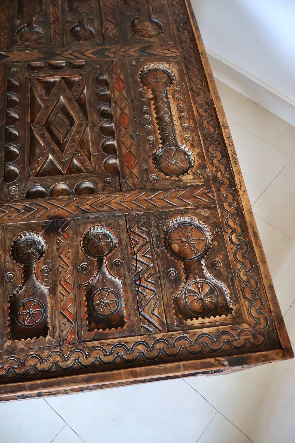Vintage Moroccan Hand-Carved Wooden Coffee Table
