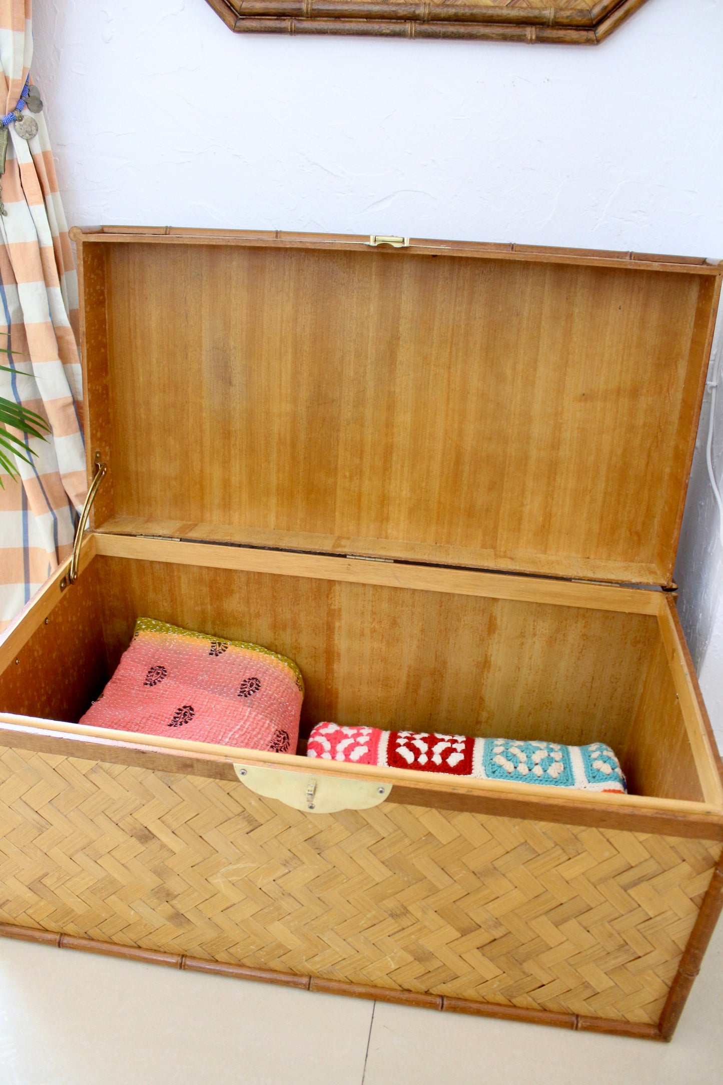 Vintage Bamboo Blanket Box and Mirror