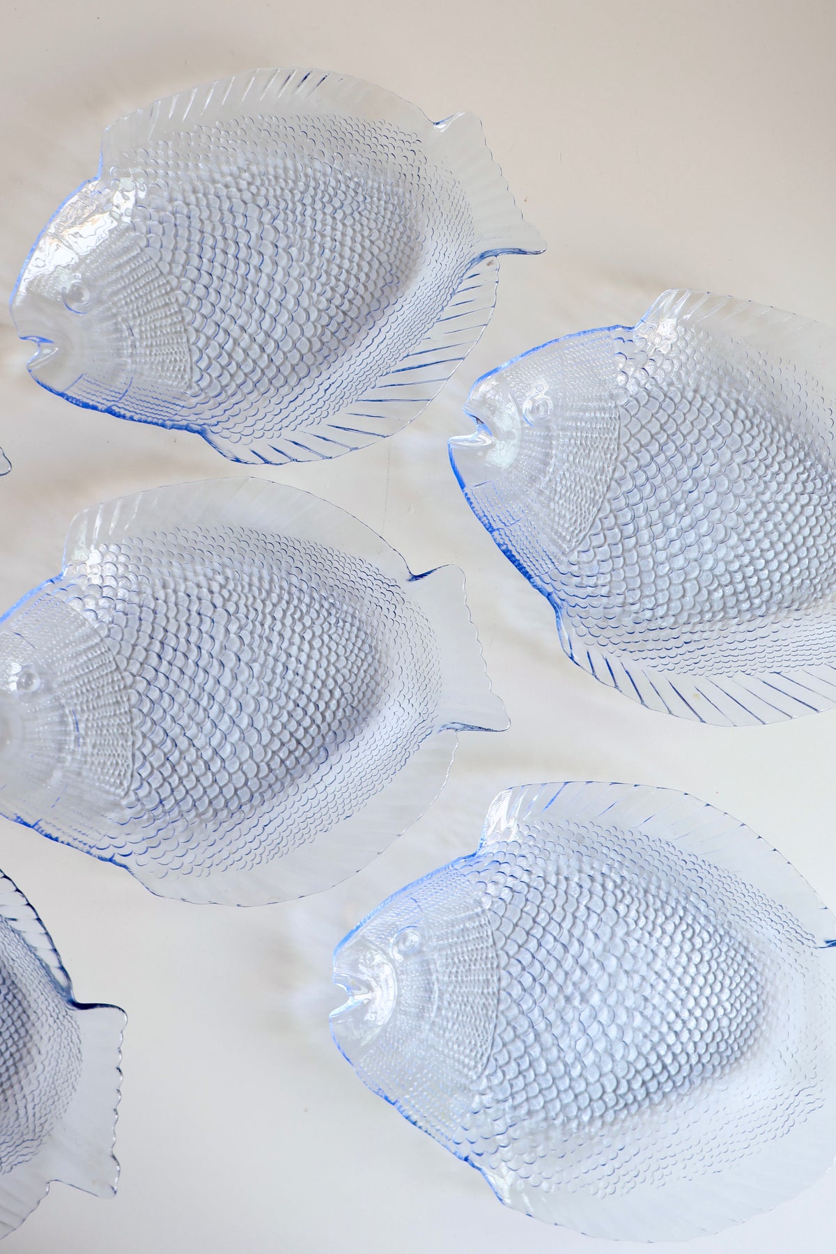Vintage Blue Glass Fish Plates – Set of 6