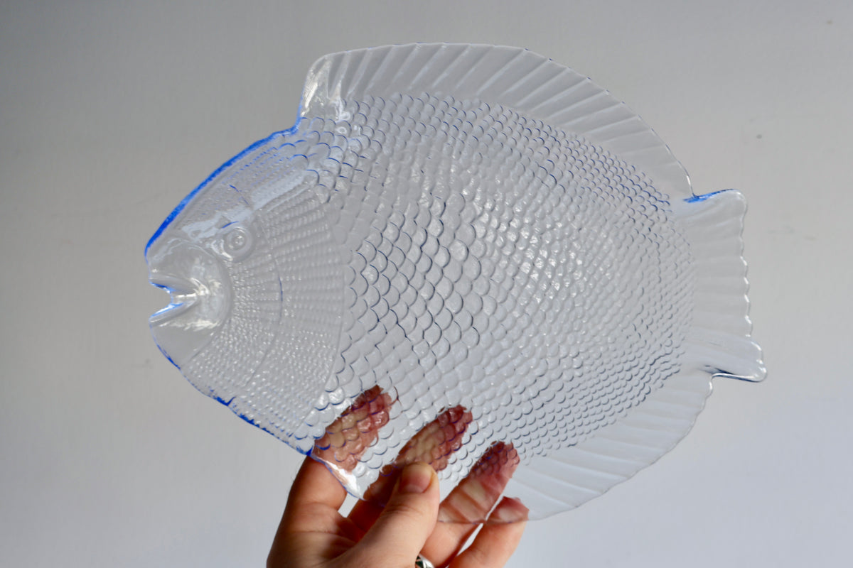 Vintage Blue Glass Fish Plates – Set of 6