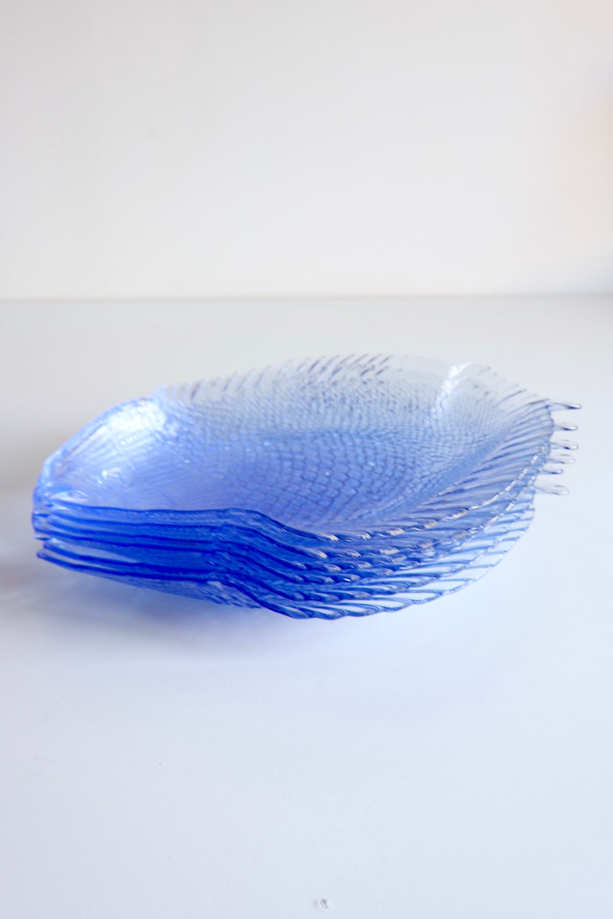Vintage Blue Glass Fish Plates – Set of 6