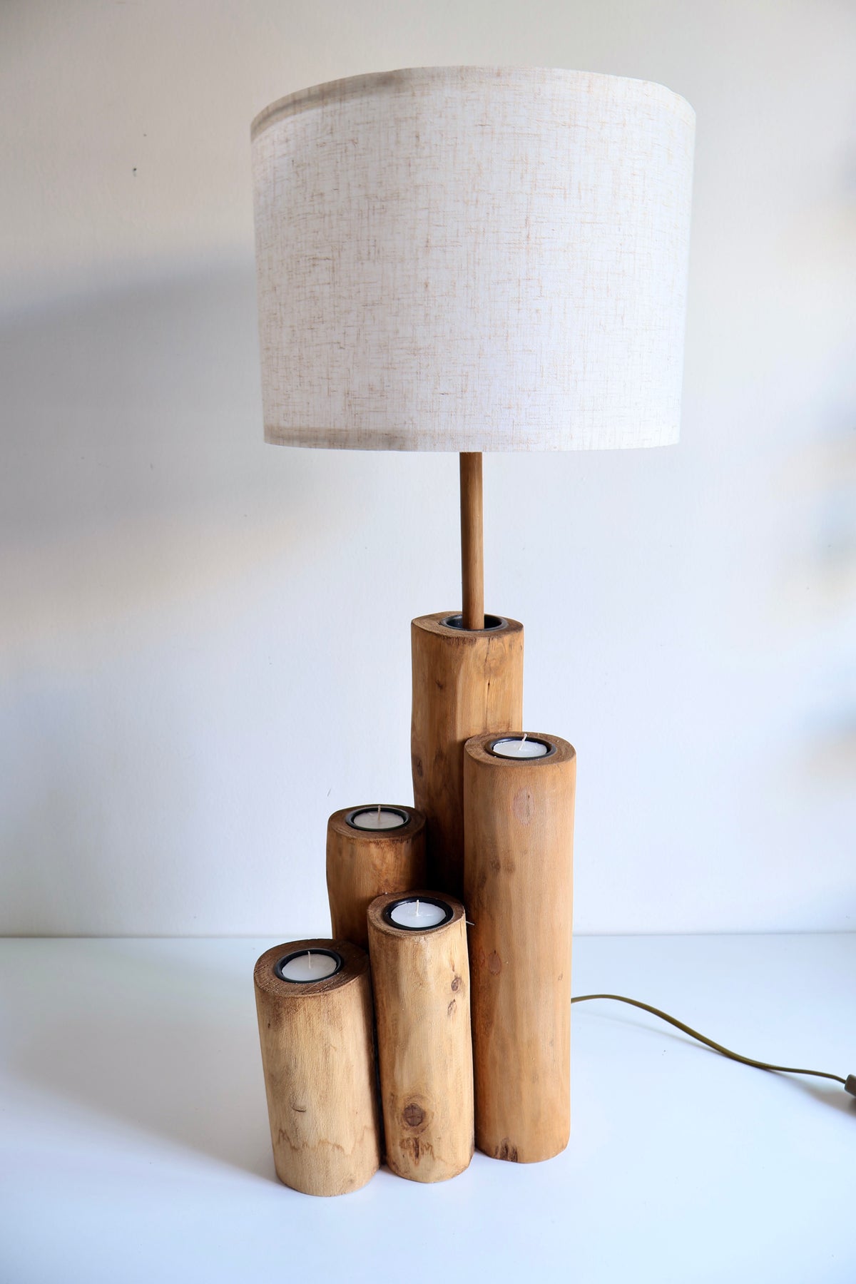 J-Line by Jolipa Wooden Table Lamp with Tealight Holders – Belgian Brand