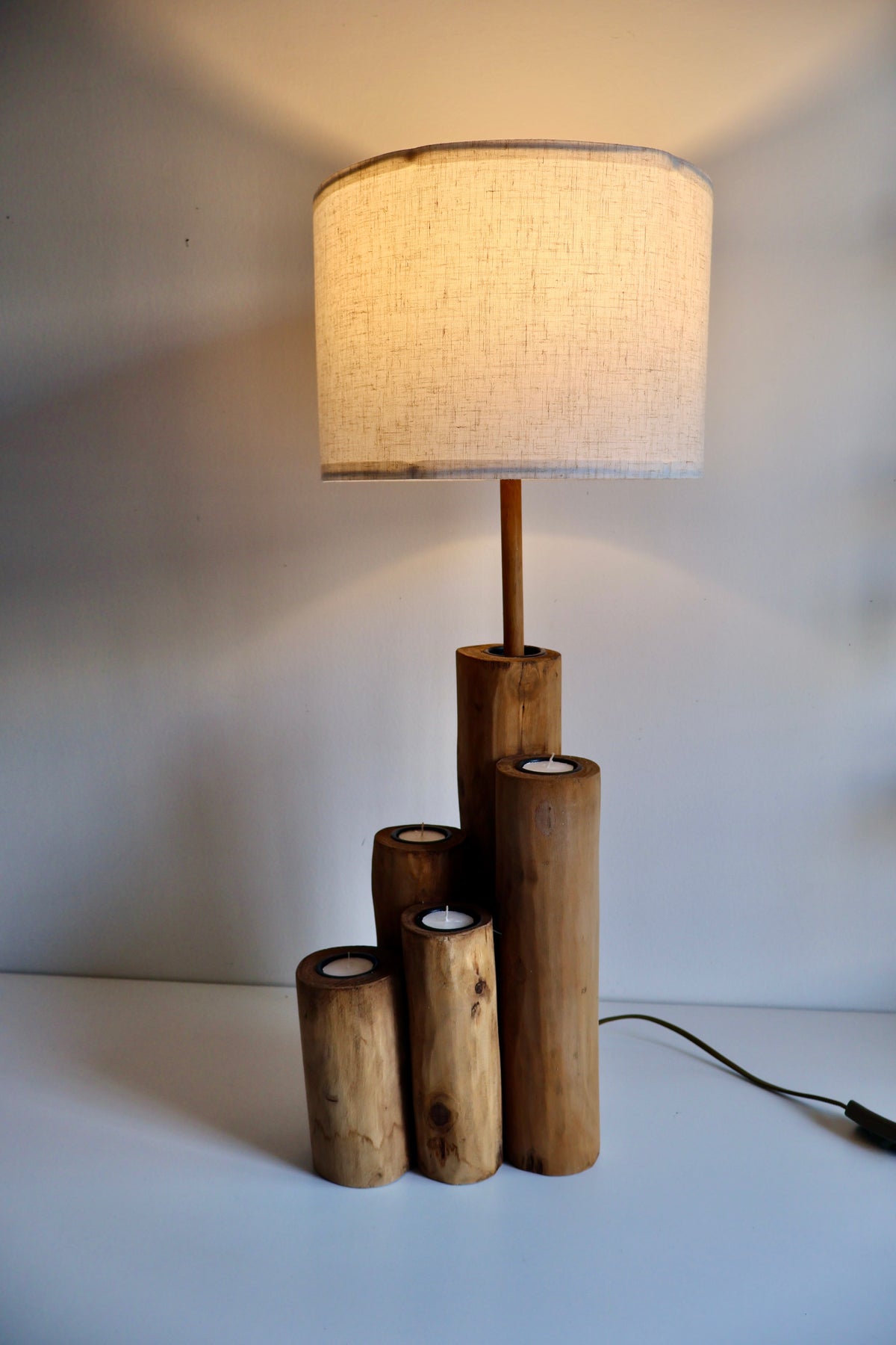 J-Line by Jolipa Wooden Table Lamp with Tealight Holders – Belgian Brand