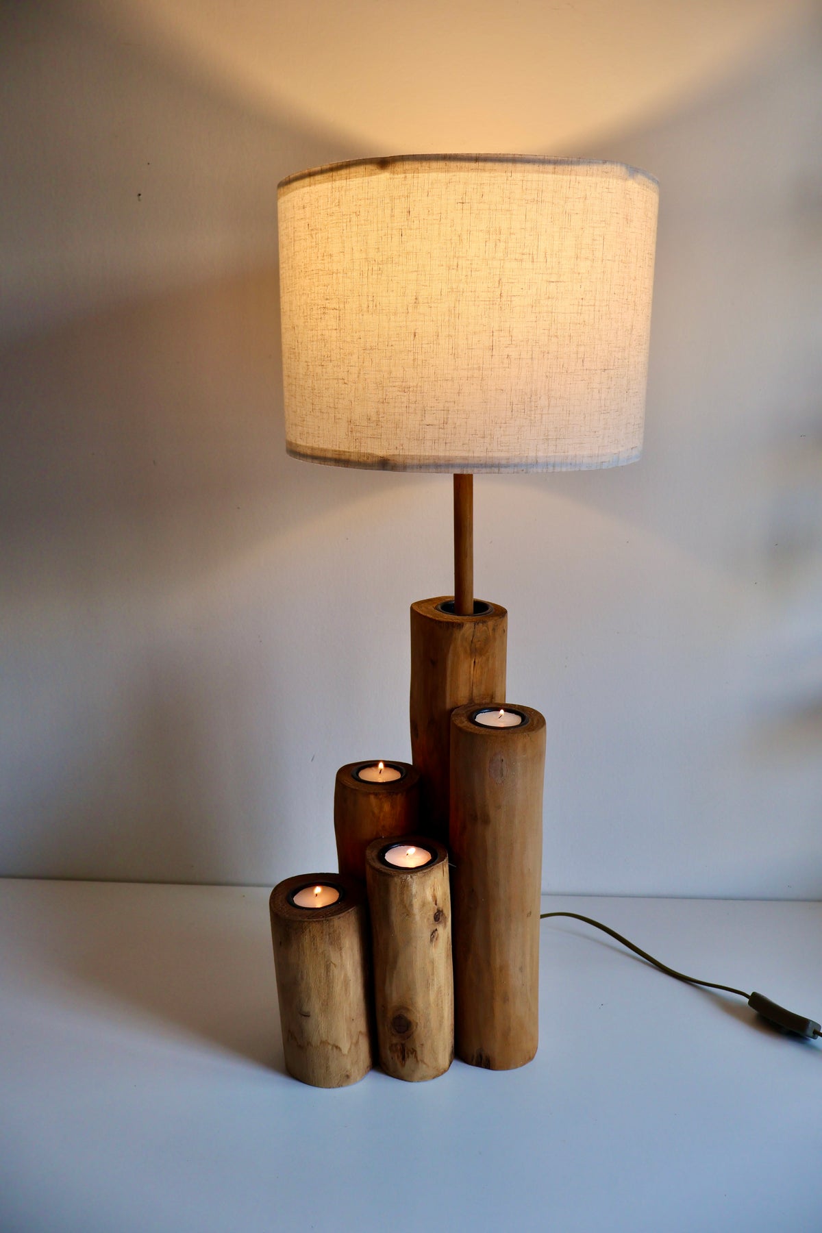 J-Line by Jolipa Wooden Table Lamp with Tealight Holders – Belgian Brand