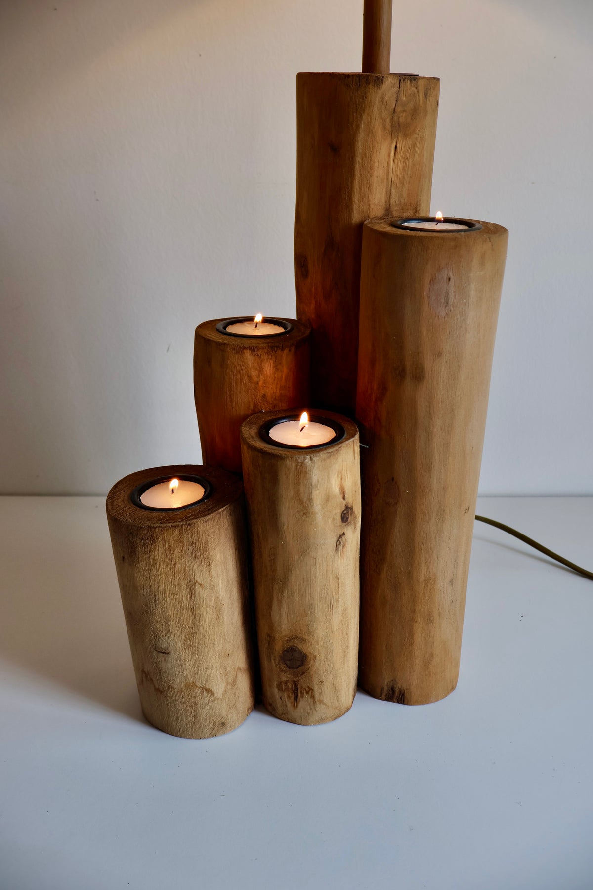 J-Line by Jolipa Wooden Table Lamp with Tealight Holders – Belgian Brand