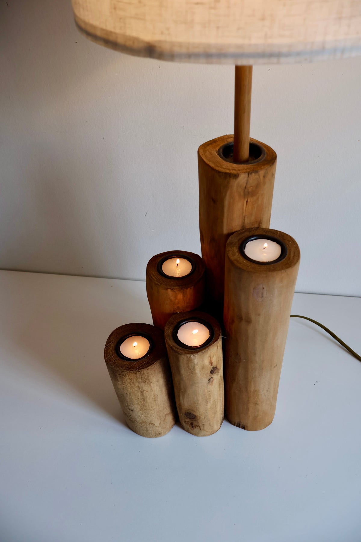 J-Line by Jolipa Wooden Table Lamp with Tealight Holders – Belgian Brand