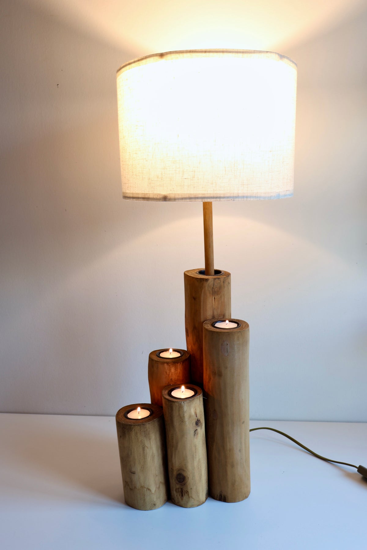 J-Line by Jolipa Wooden Table Lamp with Tealight Holders – Belgian Brand