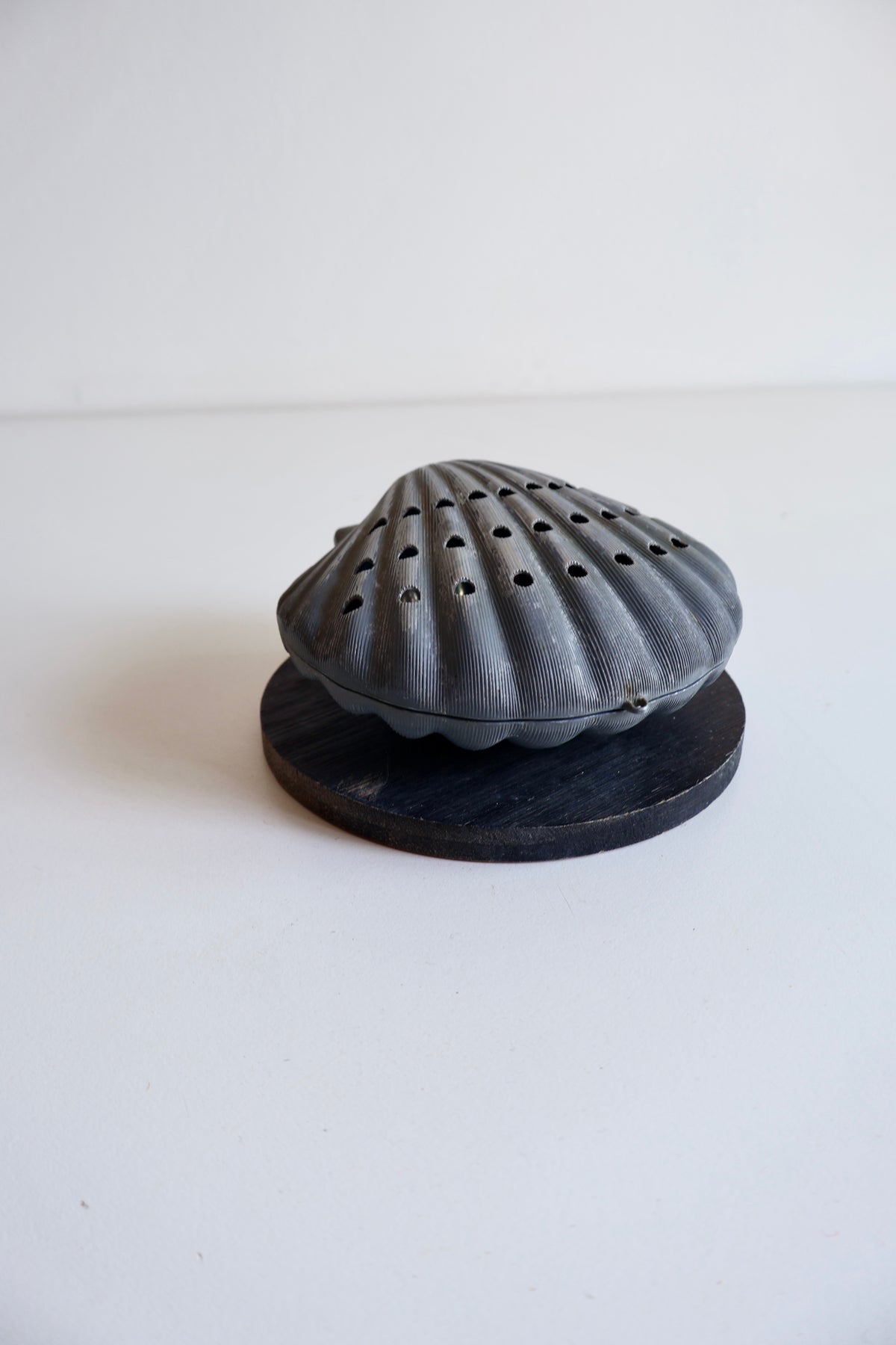 Vintage Seashell Mubkhar with Wooden Base