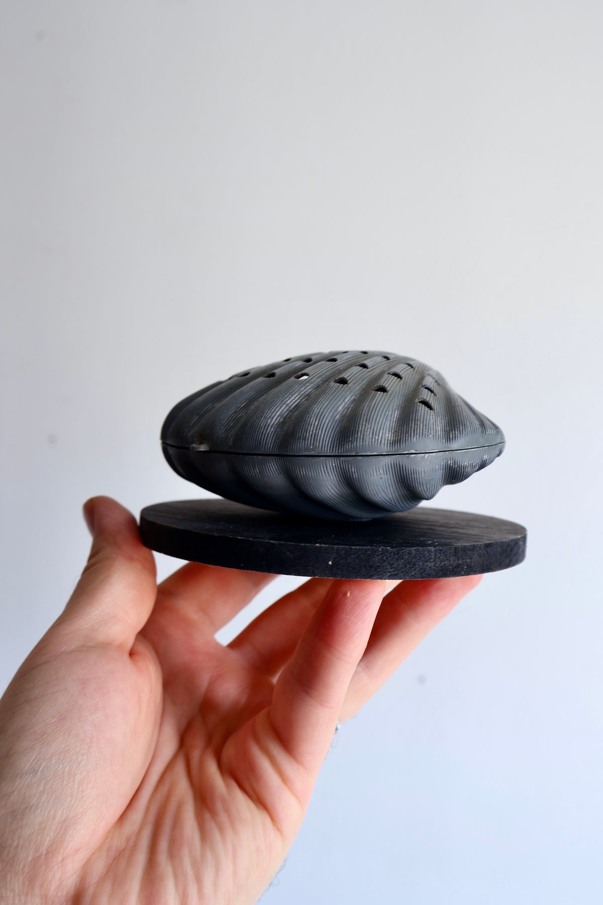 Vintage Seashell Mubkhar with Wooden Base