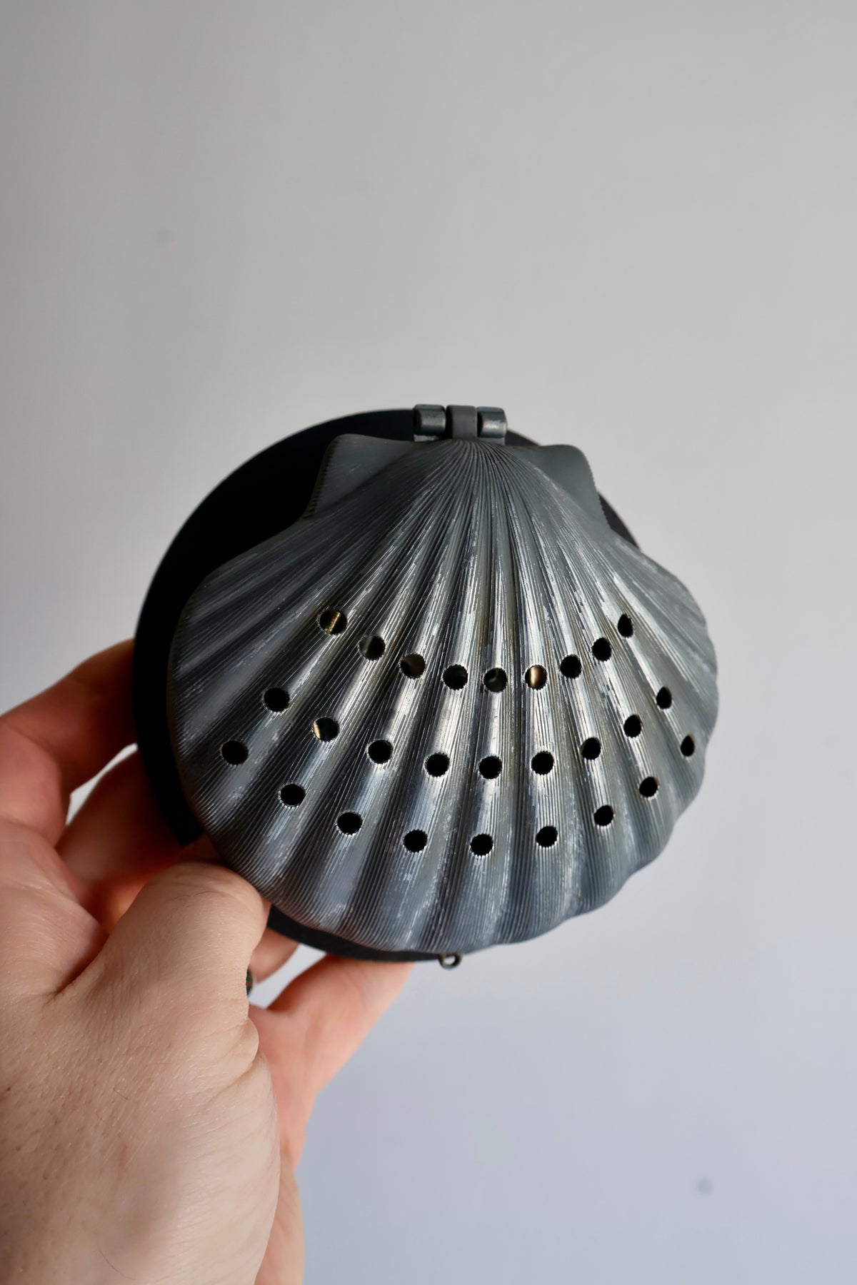 Vintage Seashell Mubkhar with Wooden Base