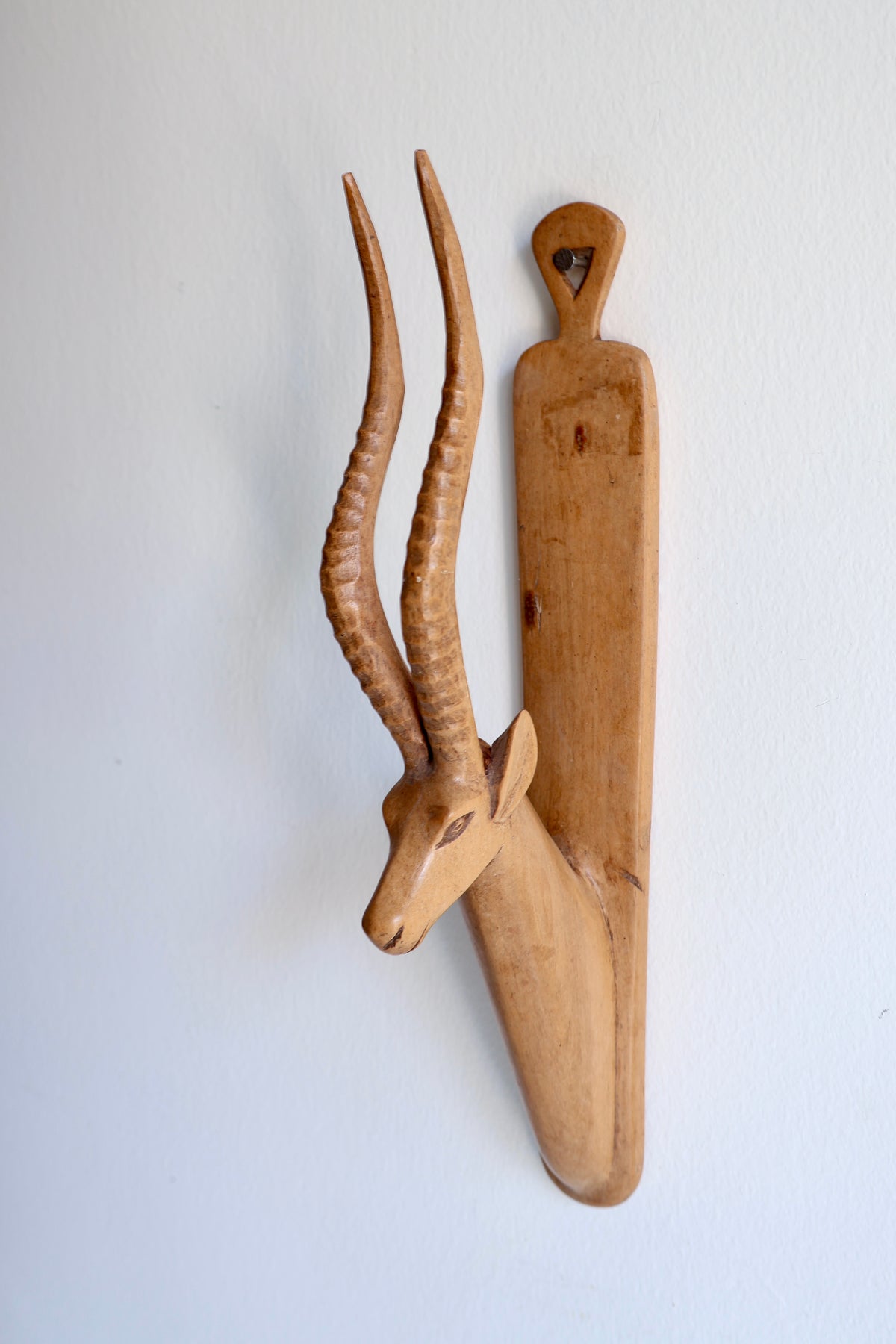 Vintage East African Hand-Carved Wooden Gazelle Wall Hanging