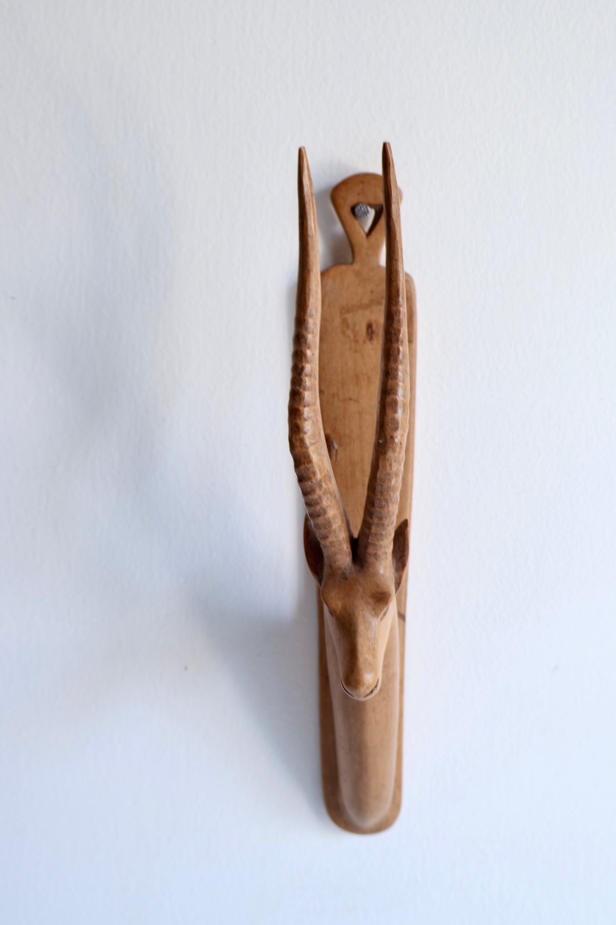 Vintage East African Hand-Carved Wooden Gazelle Wall Hanging