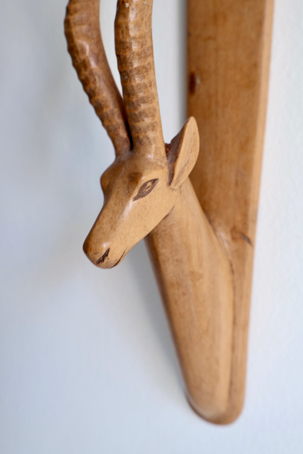 Vintage East African Hand-Carved Wooden Gazelle Wall Hanging