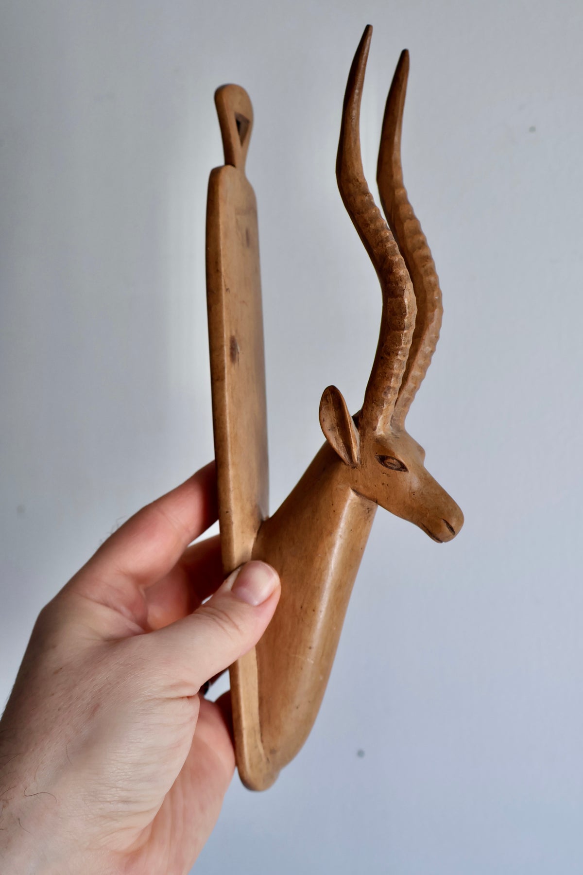 Vintage East African Hand-Carved Wooden Gazelle Wall Hanging