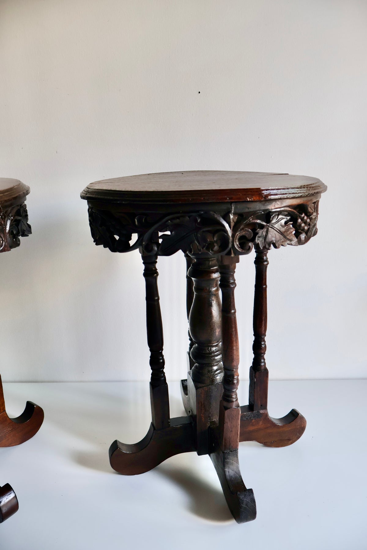 Pair of Anglo-Indian Style Carved Wooden Side Tables | Early 20th Century