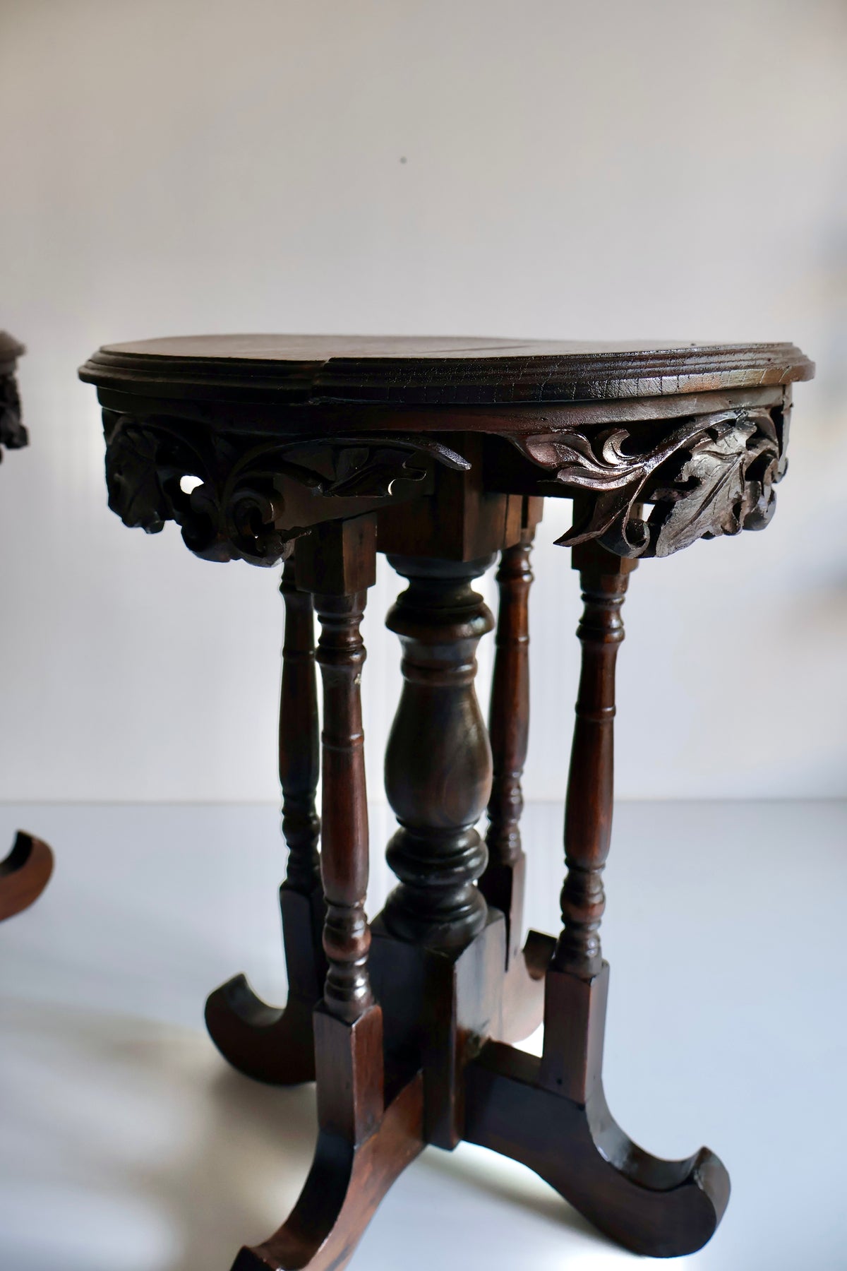 Pair of Anglo-Indian Style Carved Wooden Side Tables | Early 20th Century