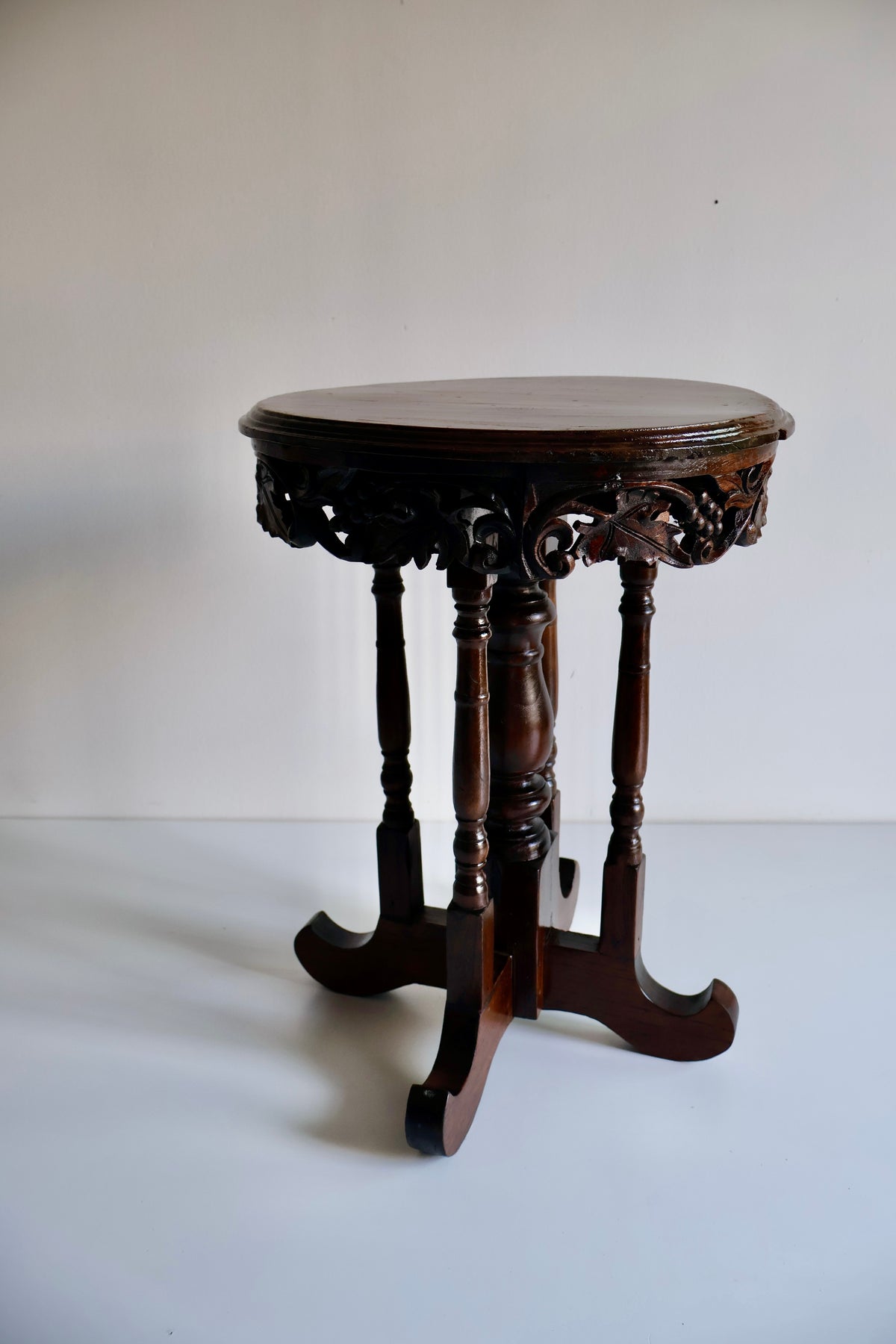 Pair of Anglo-Indian Style Carved Wooden Side Tables | Early 20th Century