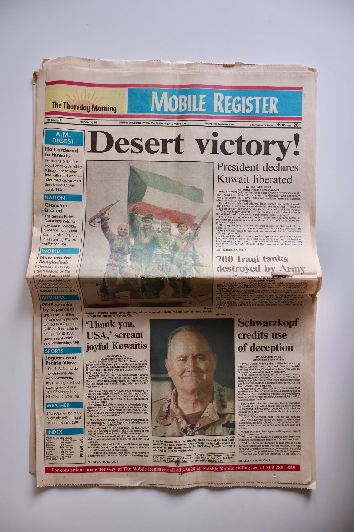 Original 1991 Newspaper – Liberation of Kuwait, Desert Victory