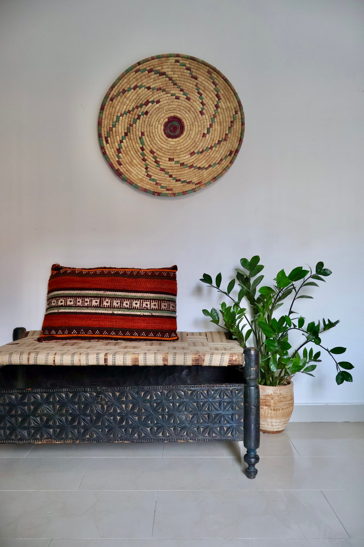 Traditional Hand-Carved Swat Valley Charpai Bench