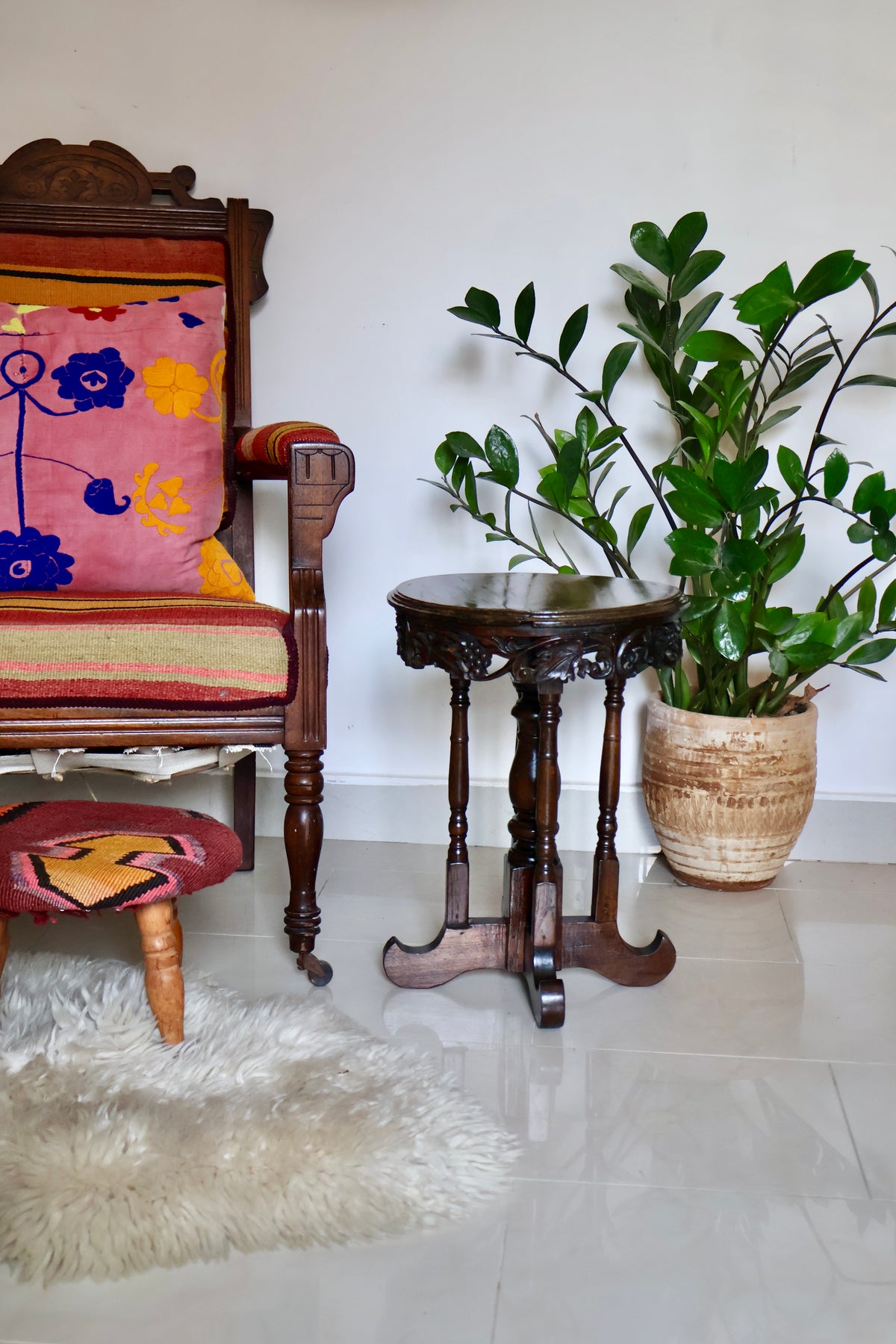 Pair of Anglo-Indian Style Carved Wooden Side Tables | Early 20th Century