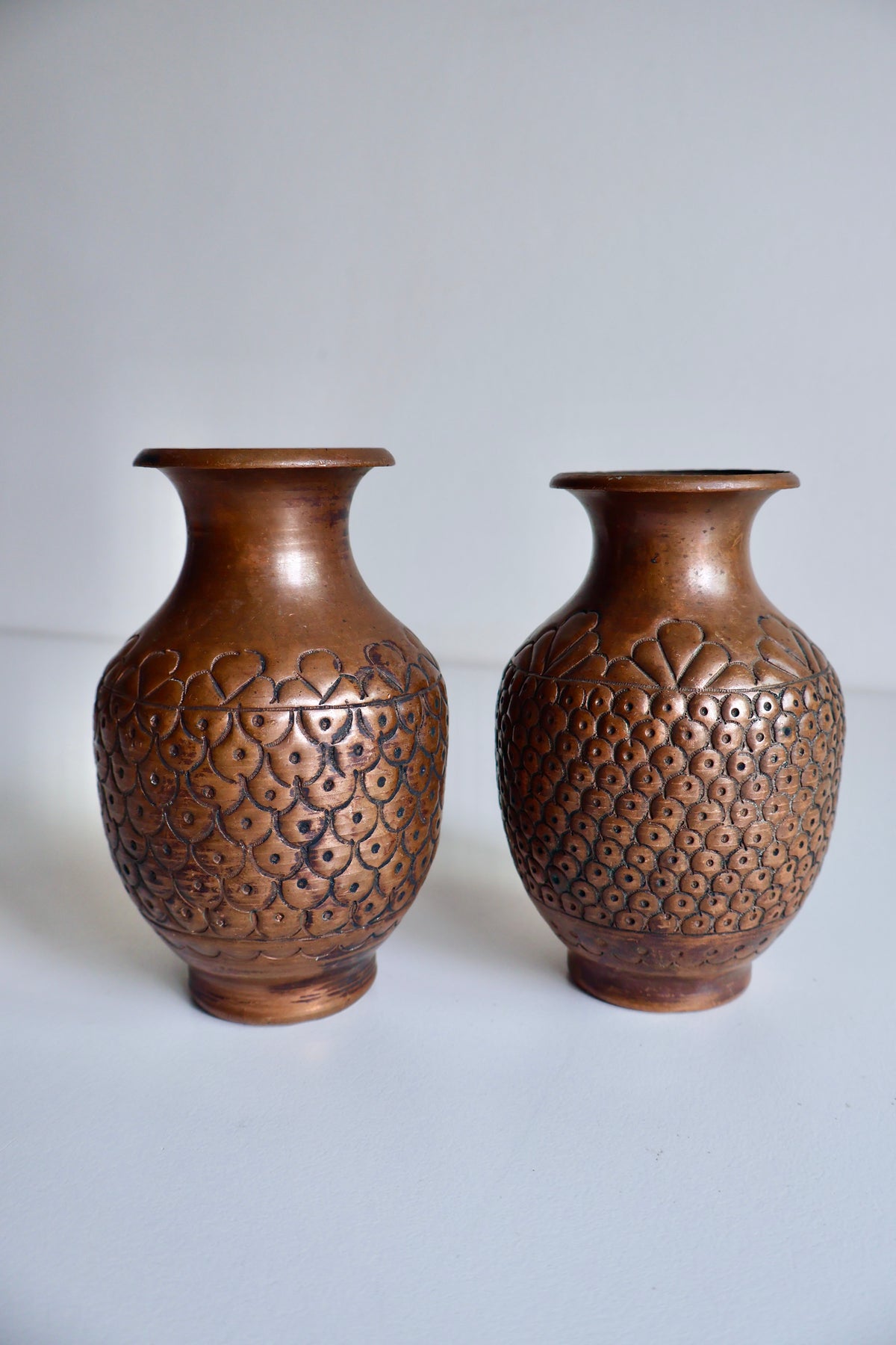 Vintage Persian Engraved Copper Vases – Pair