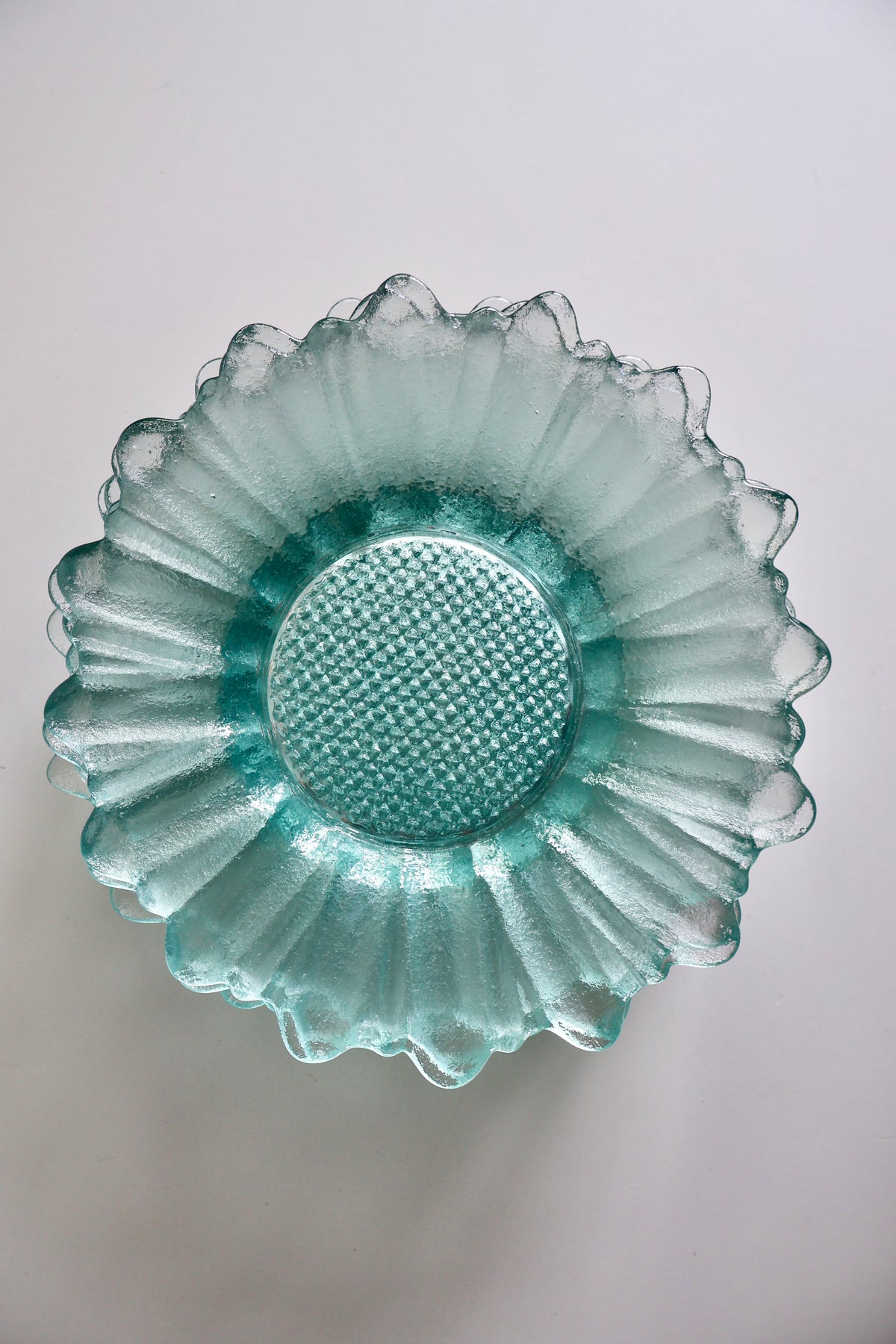 Vintage Aqua Glass Flower-Shaped Salad Plates – Matching Set