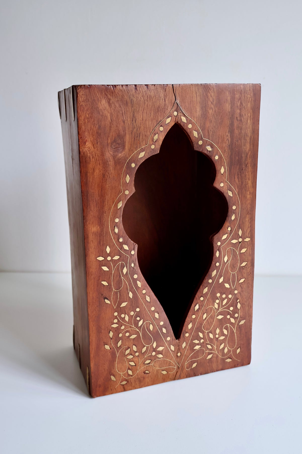 Vintage Rosewood Tissue Box with Brass Inlay