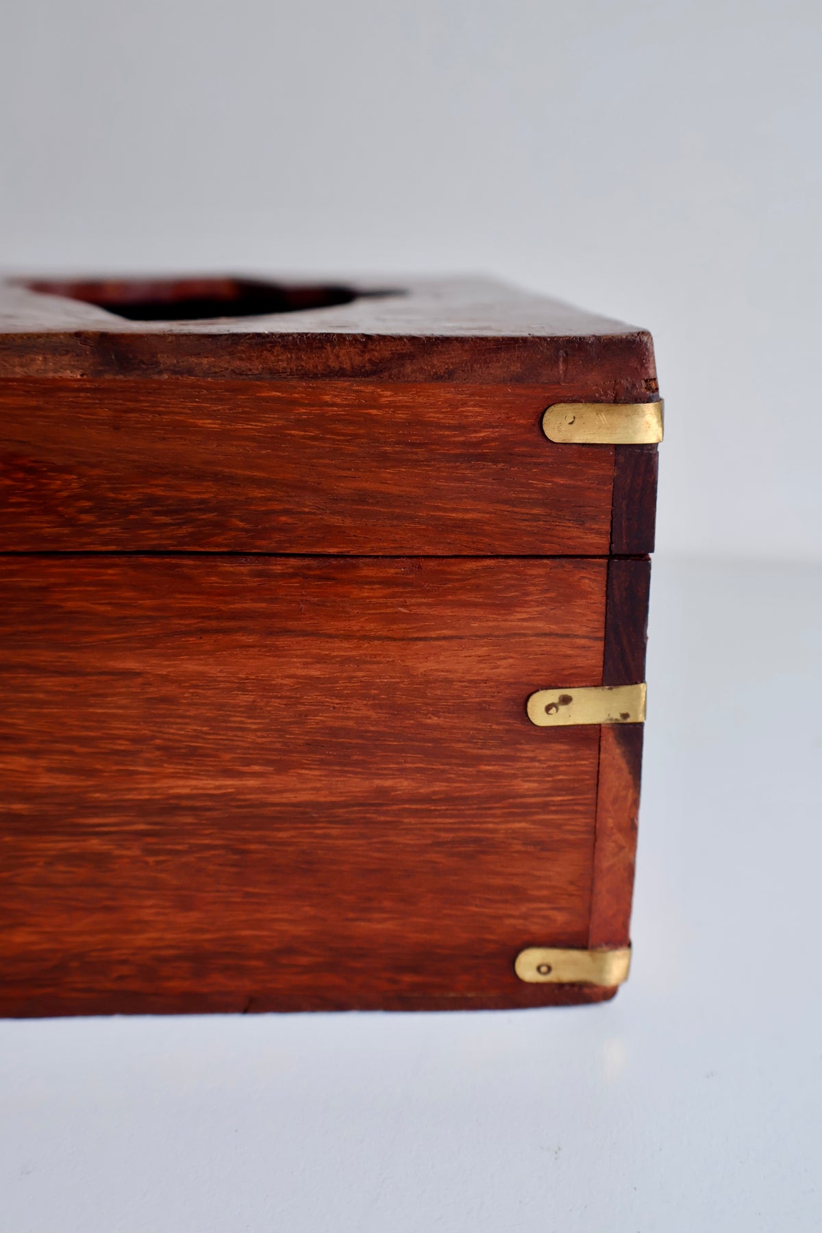 Vintage Rosewood Tissue Box with Brass Inlay