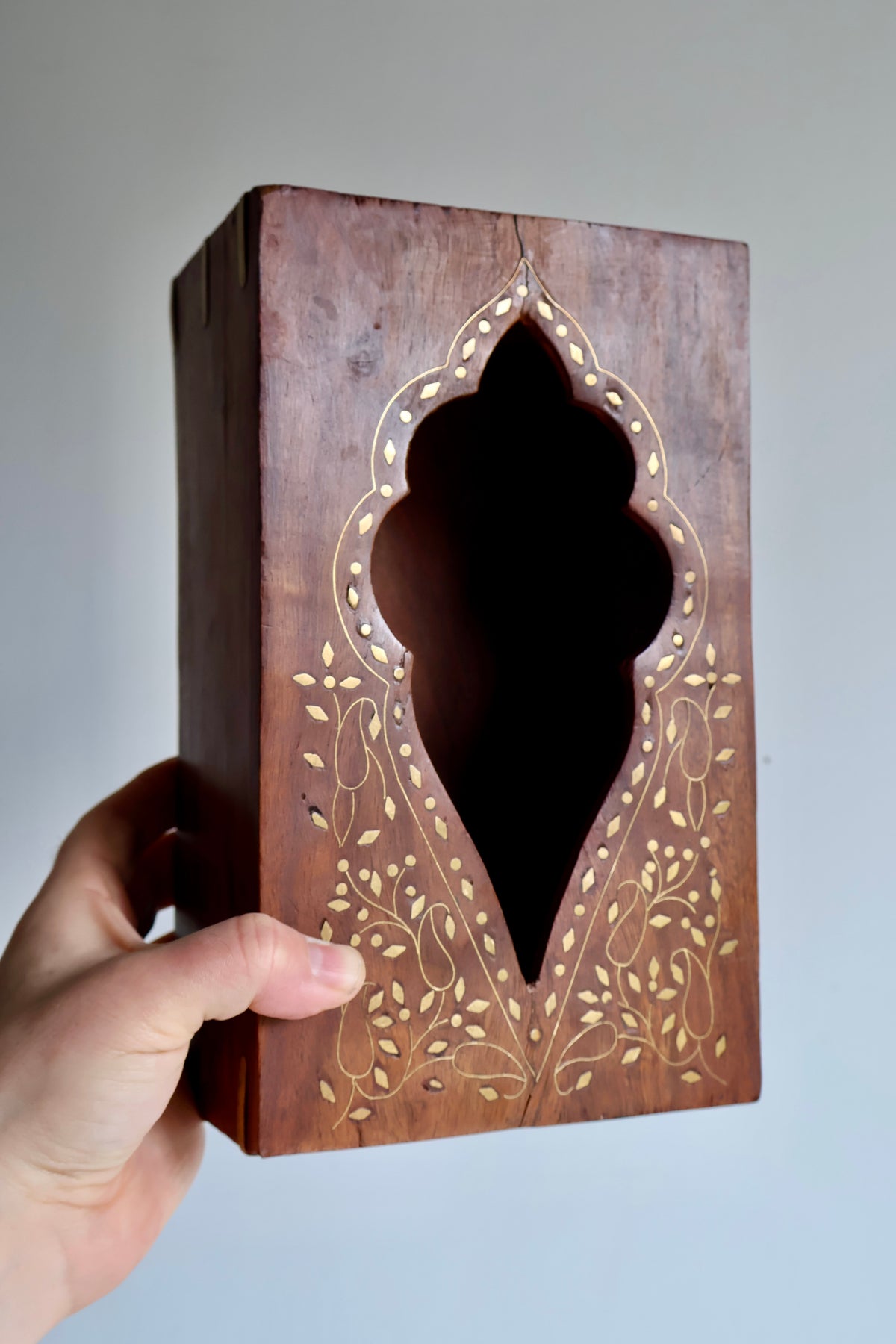 Vintage Rosewood Tissue Box with Brass Inlay