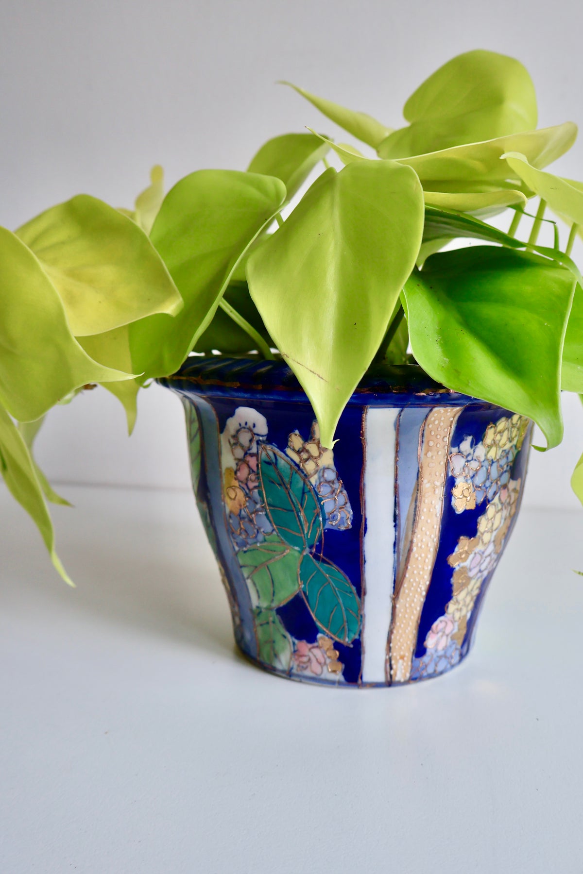 Vintage Chinese Porcelain Planter with Live Neon Pothos