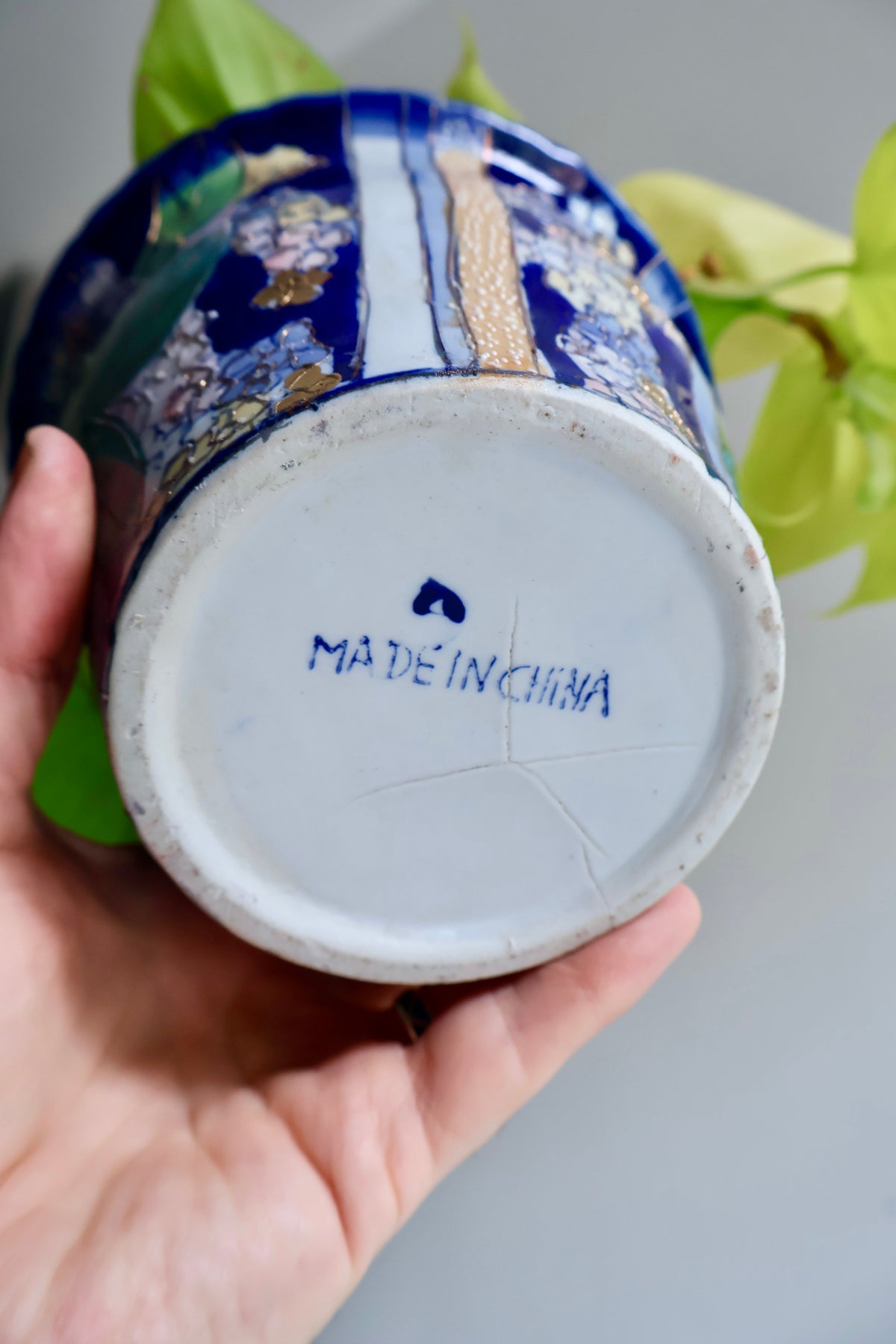 Vintage Chinese Porcelain Planter with Live Neon Pothos